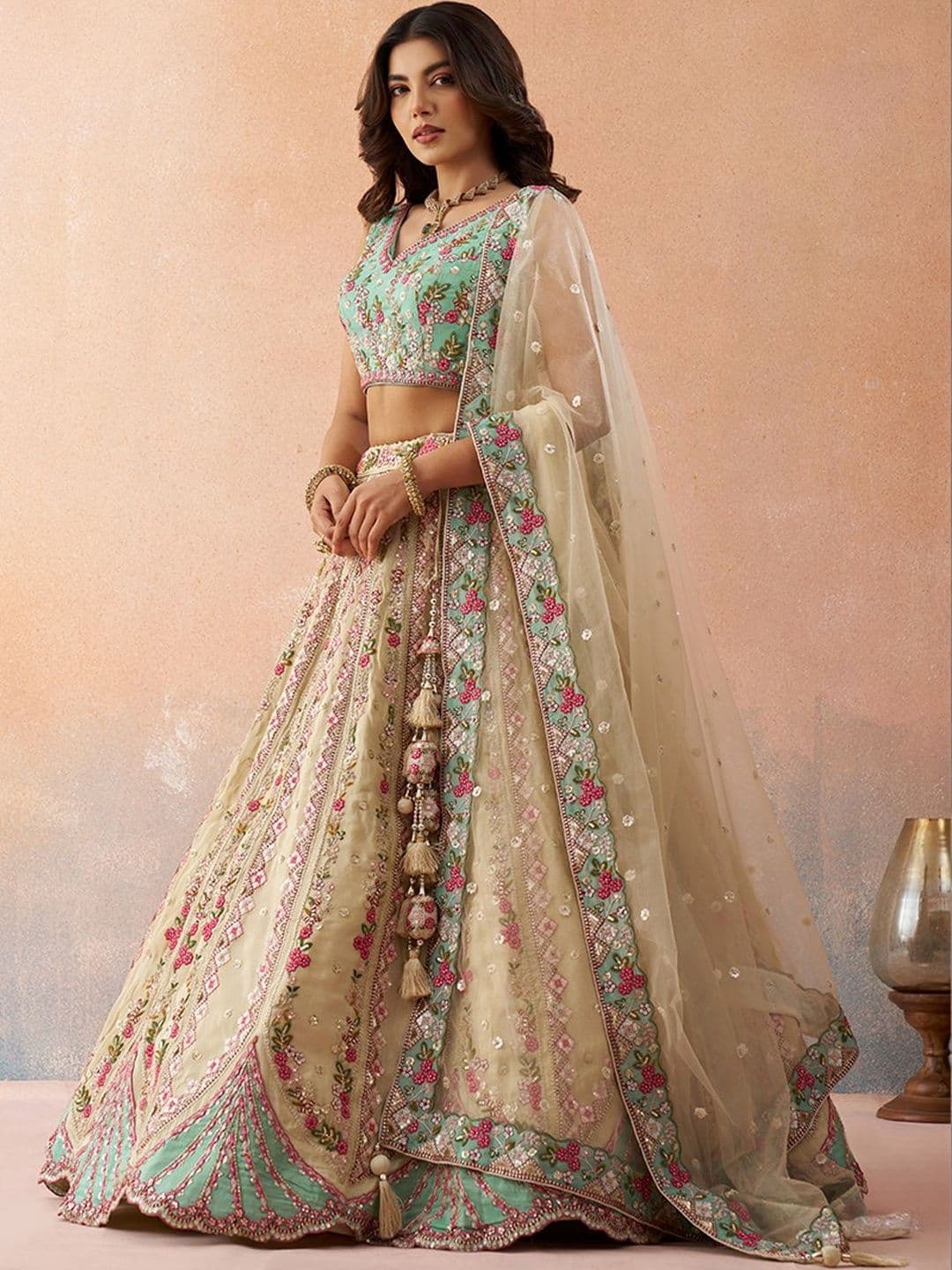 NAVYAAZRI Embroidered Sequinned Semi-Stitched Lehenga & Unstitched Blouse With Dupatta - view 1