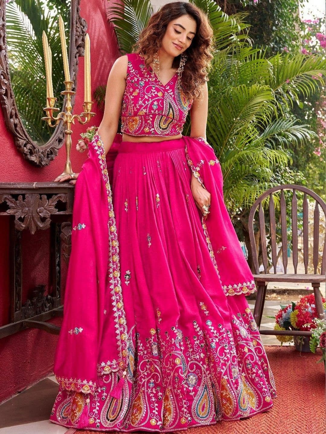 HERE&NOW Embroidered Thread Work Ready to Wear Lehenga & Blouse With Dupatta - view 1