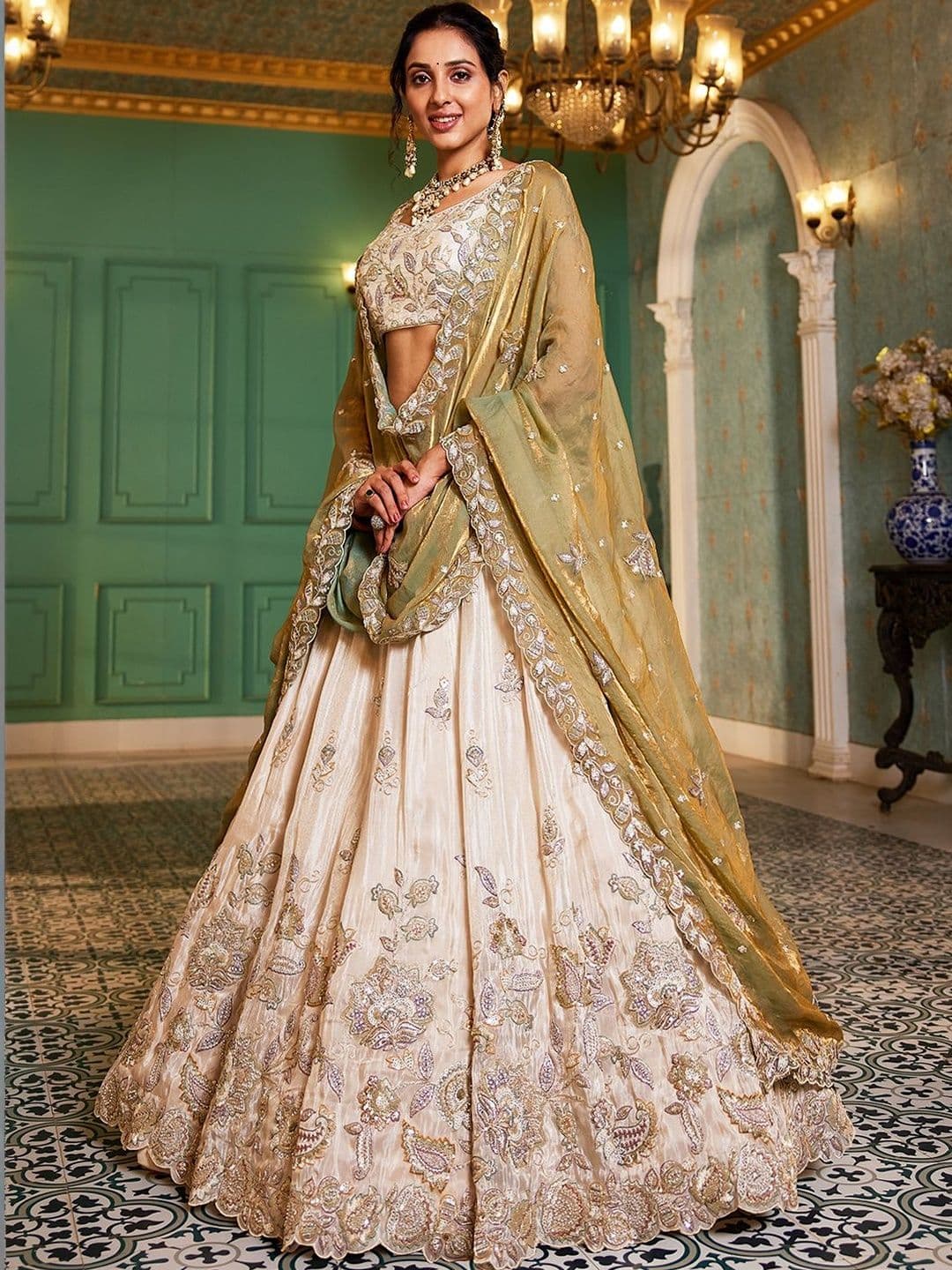 KALINI Embroidered Sequinned Semi-Stitched Lehenga & Unstitched Blouse With Dupatta - view 1