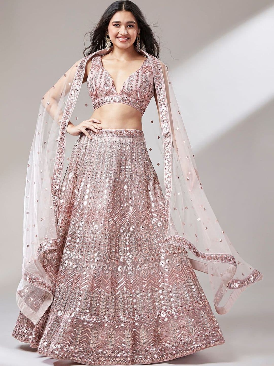 NAVYAAZRI Embellished Sequinned Semi-Stitched Lehenga & Unstitched Blouse With Dupatta - view 1