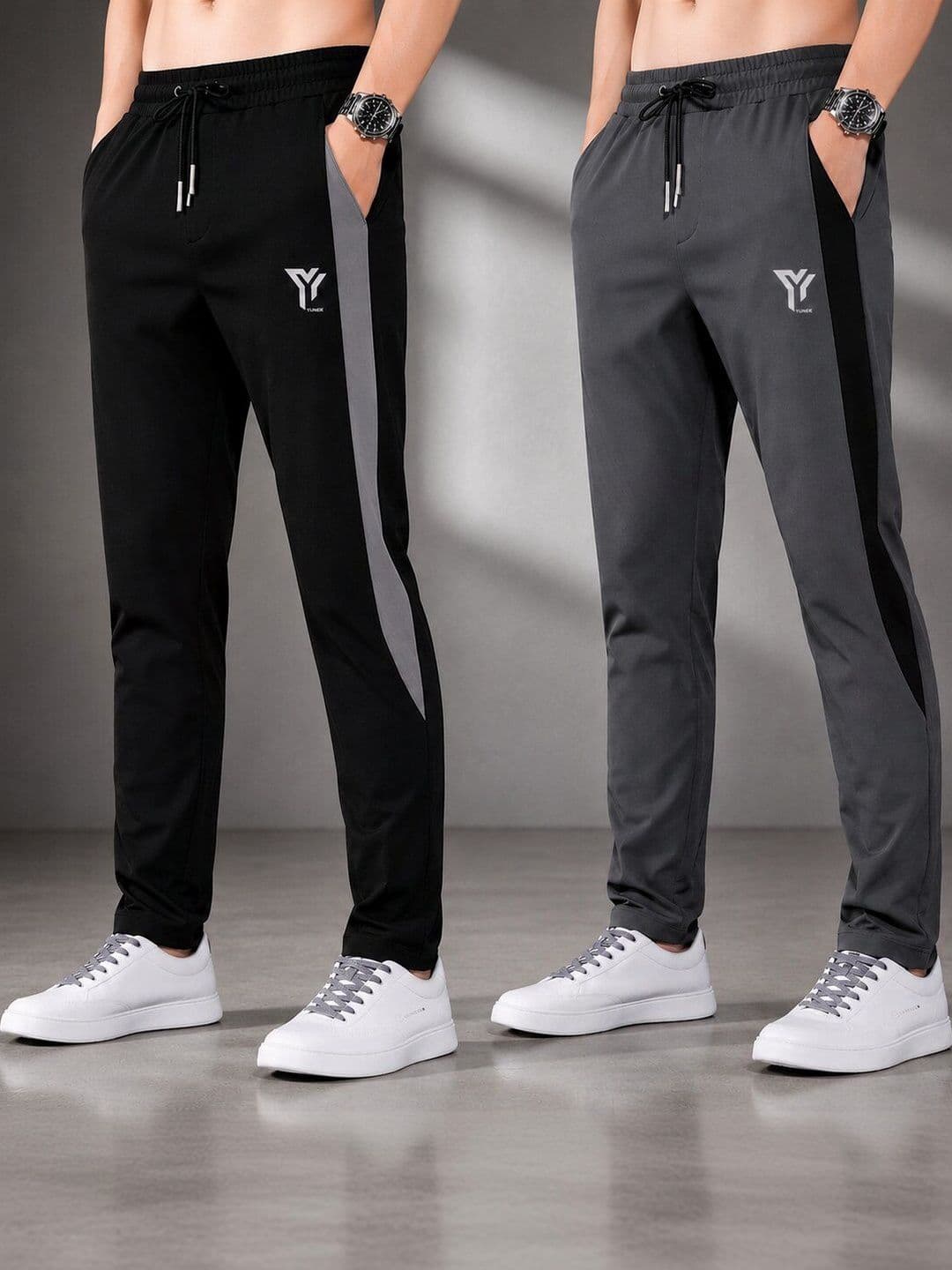 YUNEK Men Pack of 2 Regular Fit Brand Logo Rapid-Dry Training Track Pants - view 1