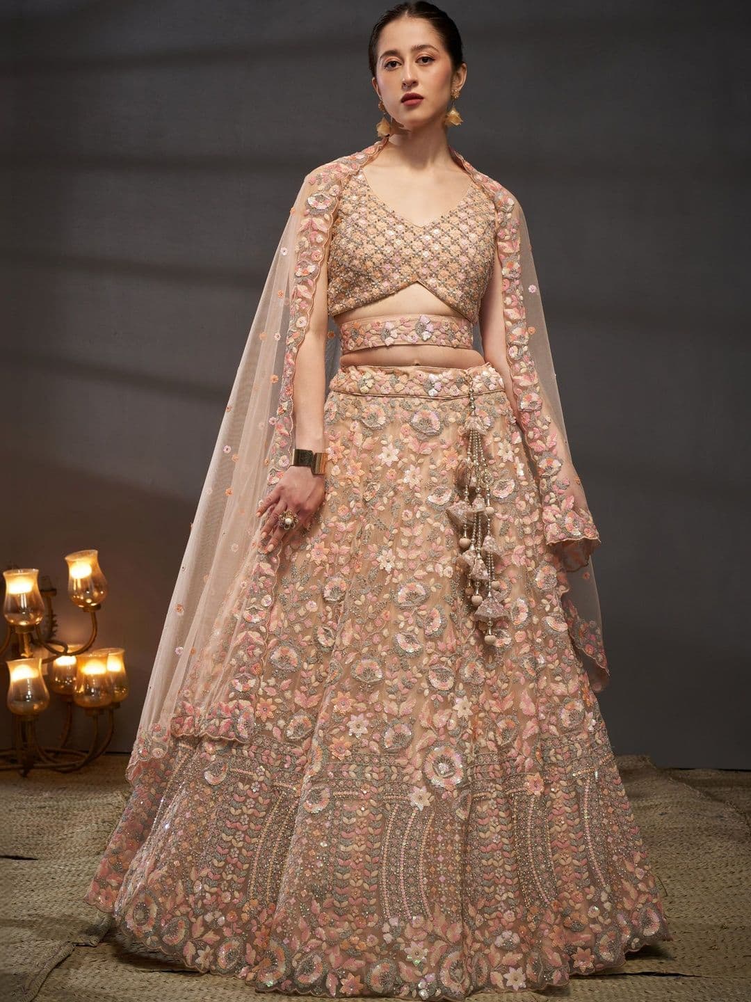 NAVYAAZRI Embellished Sequinned Semi-Stitched Lehenga & Blouse With Dupatta - view 1