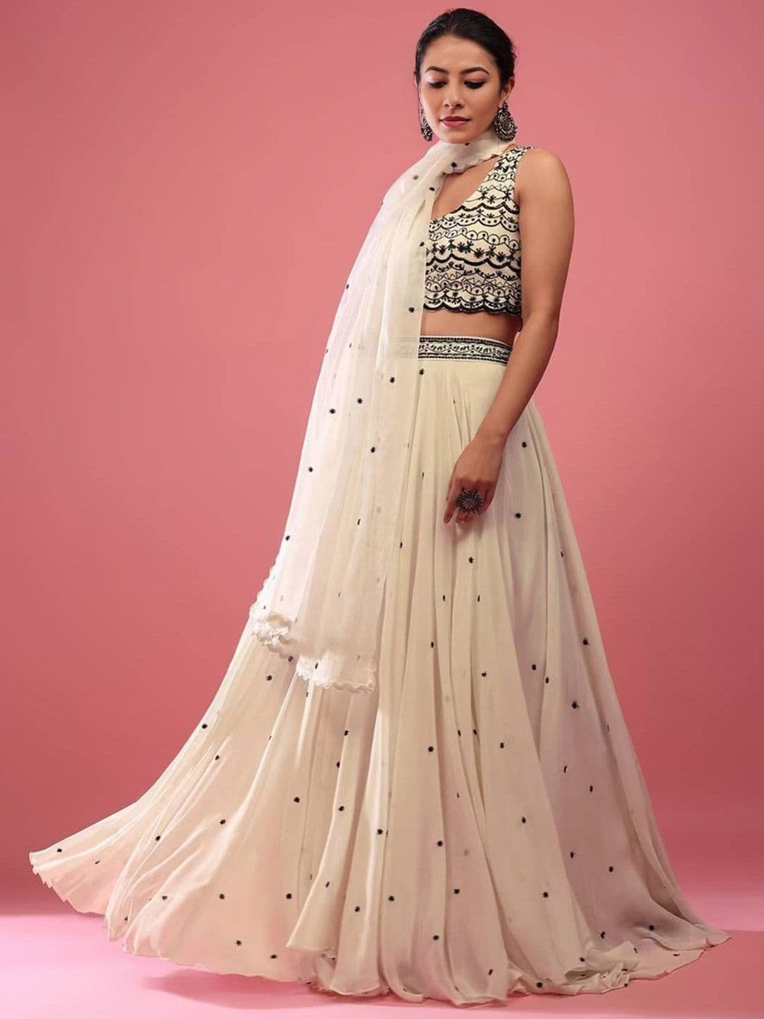 NEEL ART Embroidered Sequinned Semi-Stitched Lehenga & Unstitched Blouse With Dupatta - view 1
