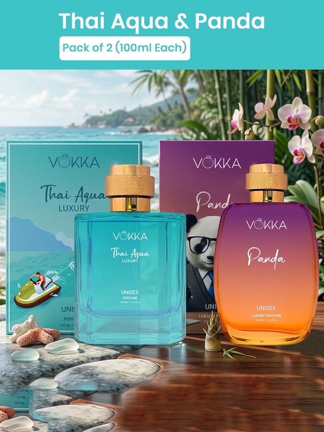 VOKKA Set Of 2 Thai Aqua & Panda Long-Lasting Perfumes - 100 ml Each