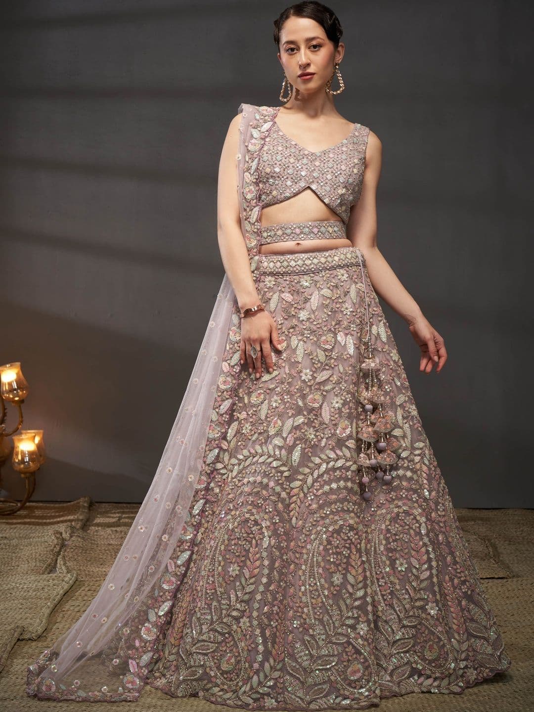 NAVYAAZRI Embellished Sequinned Semi-Stitched Lehenga & Unstitched Blouse With Dupatta - view 1