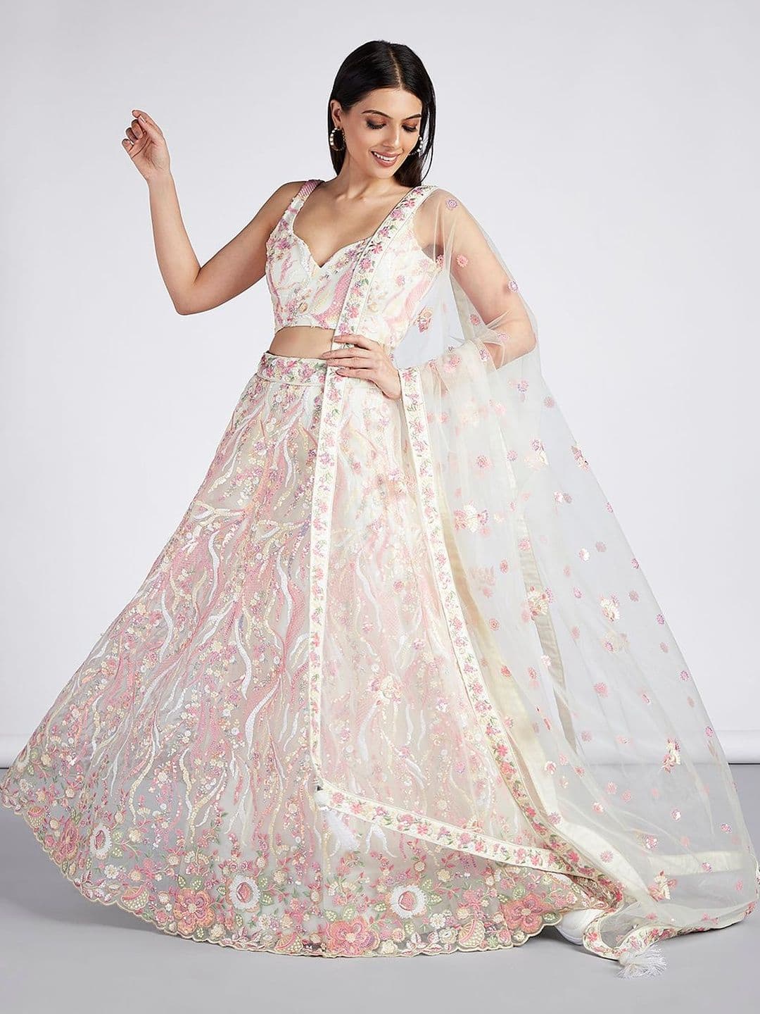 NAVYAAZRI Embellished Sequinned Semi-Stitched Lehenga & Unstitched Blouse With Dupatta - view 1