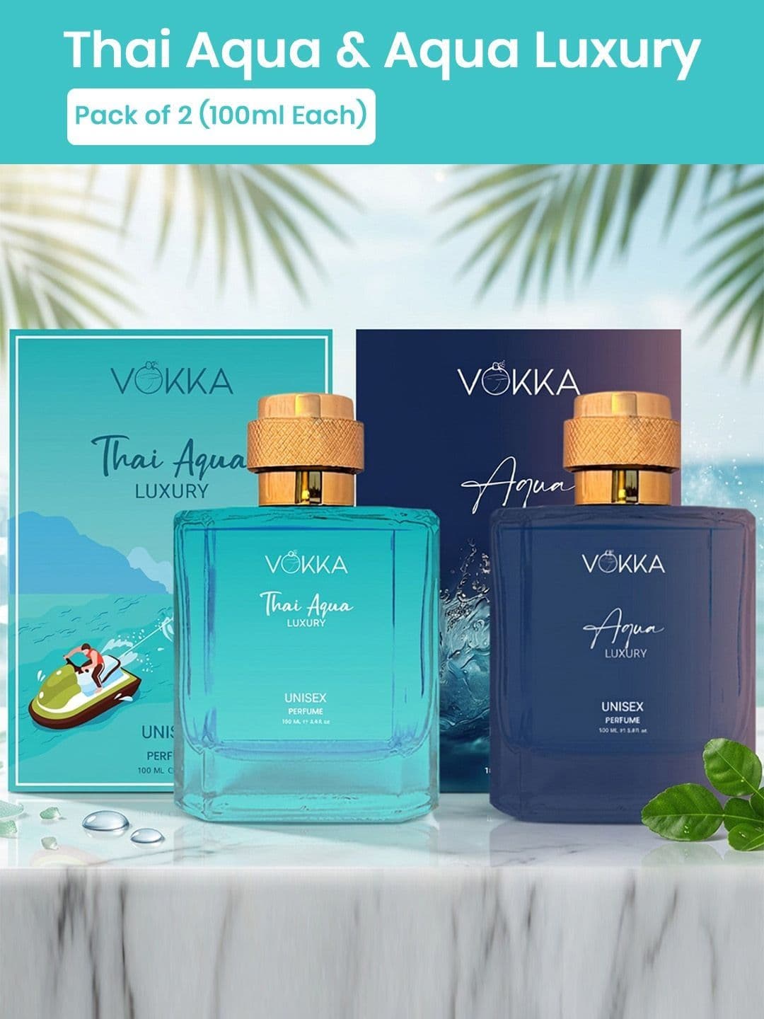 VOKKA Unisex Set Of 2 Thai Aqua & Aqua Luxury Long-Lasting Perfumes - 100 ml Each