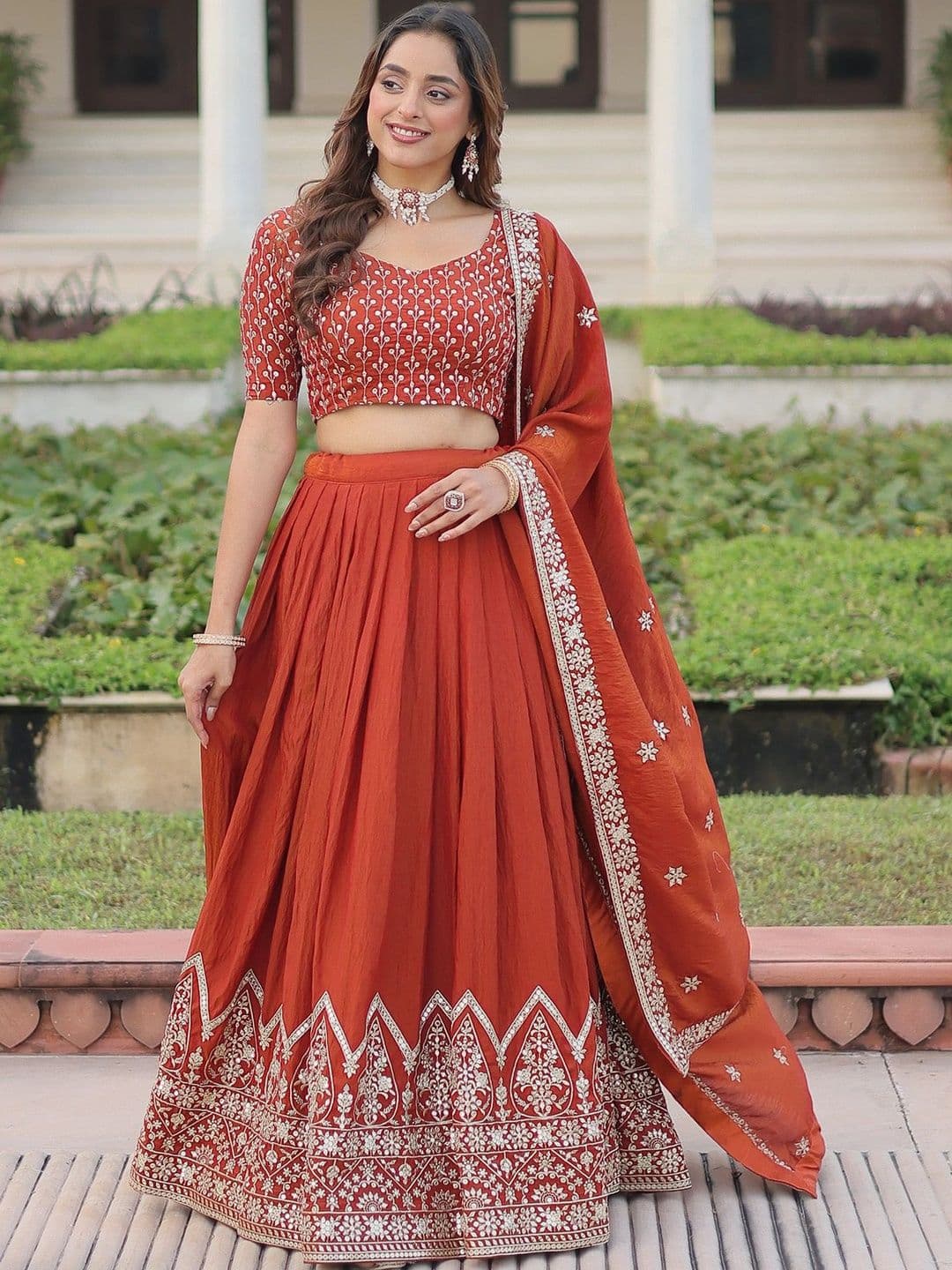 Kedar Fab Embroidered Thread Work Semi-Stitched Lehenga & Unstitched Blouse With Dupatta - view 1