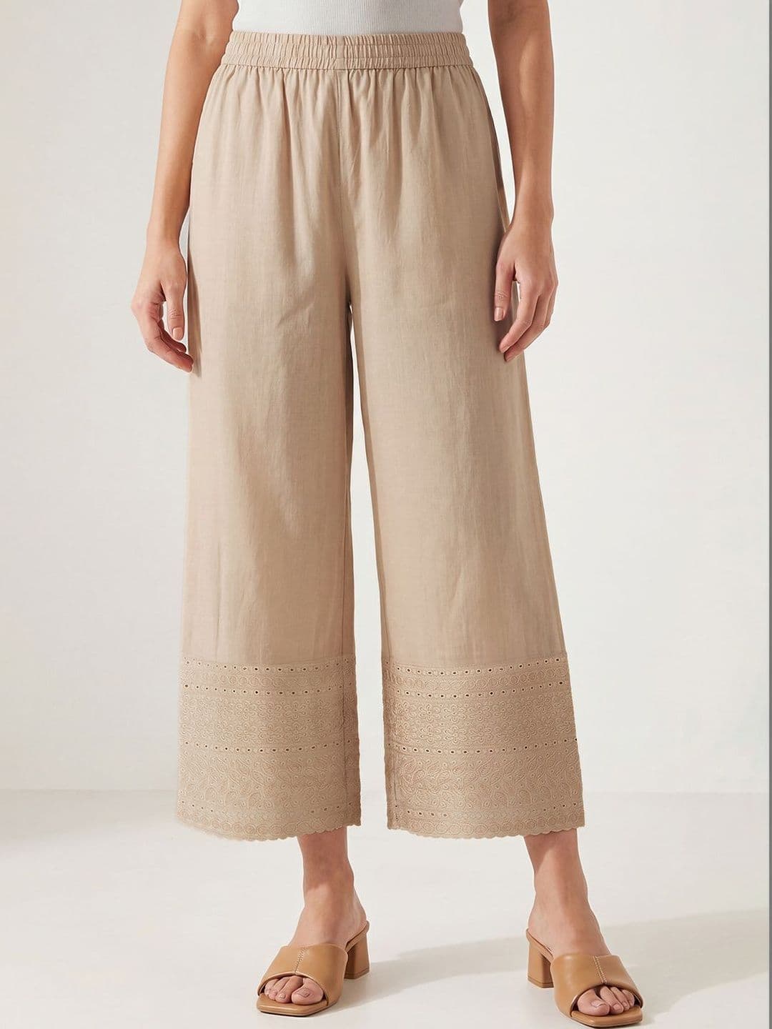 max Women Embroidered Cropped Palazzos - view 1