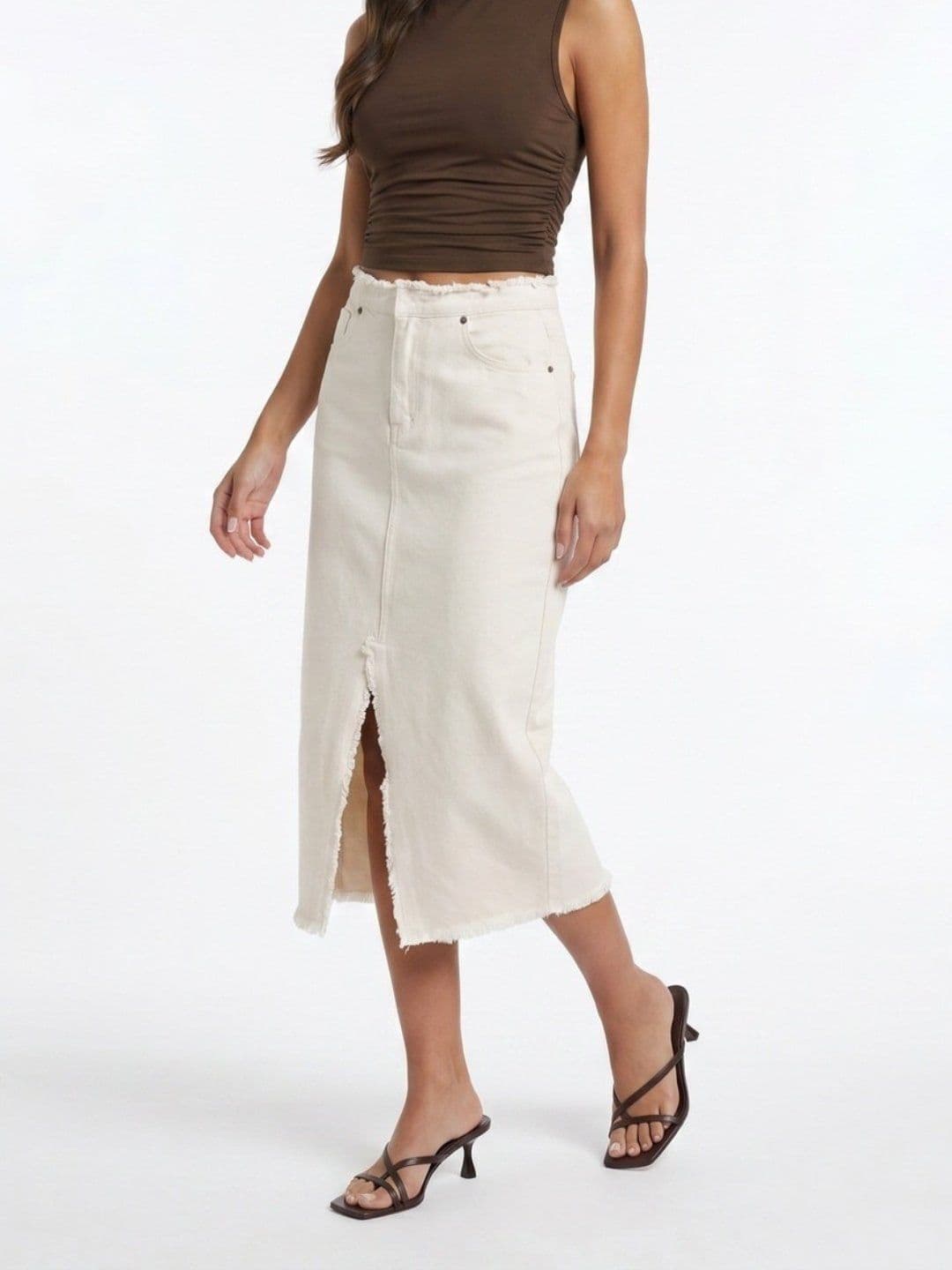 glitchez Women Pure Cotton Front Slit Midi Straight Skirt - view 1