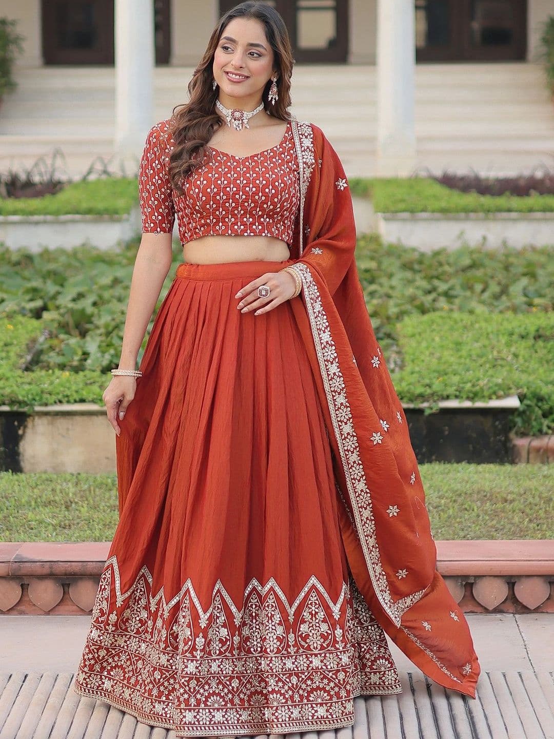 Moda Rapido Embroidered Thread Work Semi-Stitched Lehenga & Unstitched Blouse With Dupatta - view 1