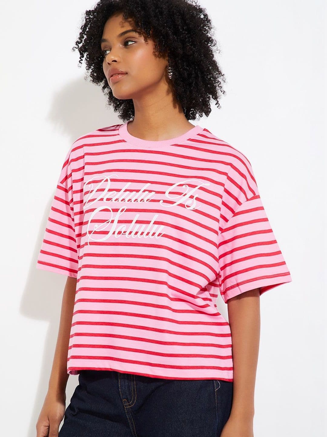 max Women Typography Striped T-shirt - view 1