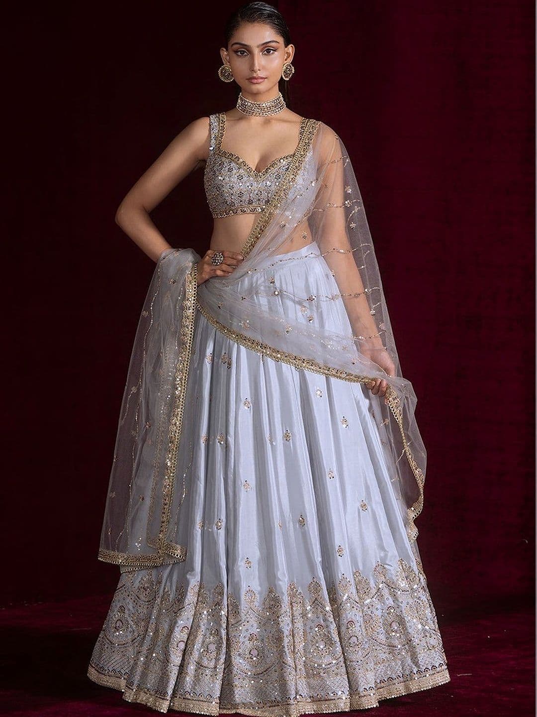Trendmalls Embellished Sequinned Semi-Stitched Lehenga & Unstitched Blouse With Dupatta - view 1