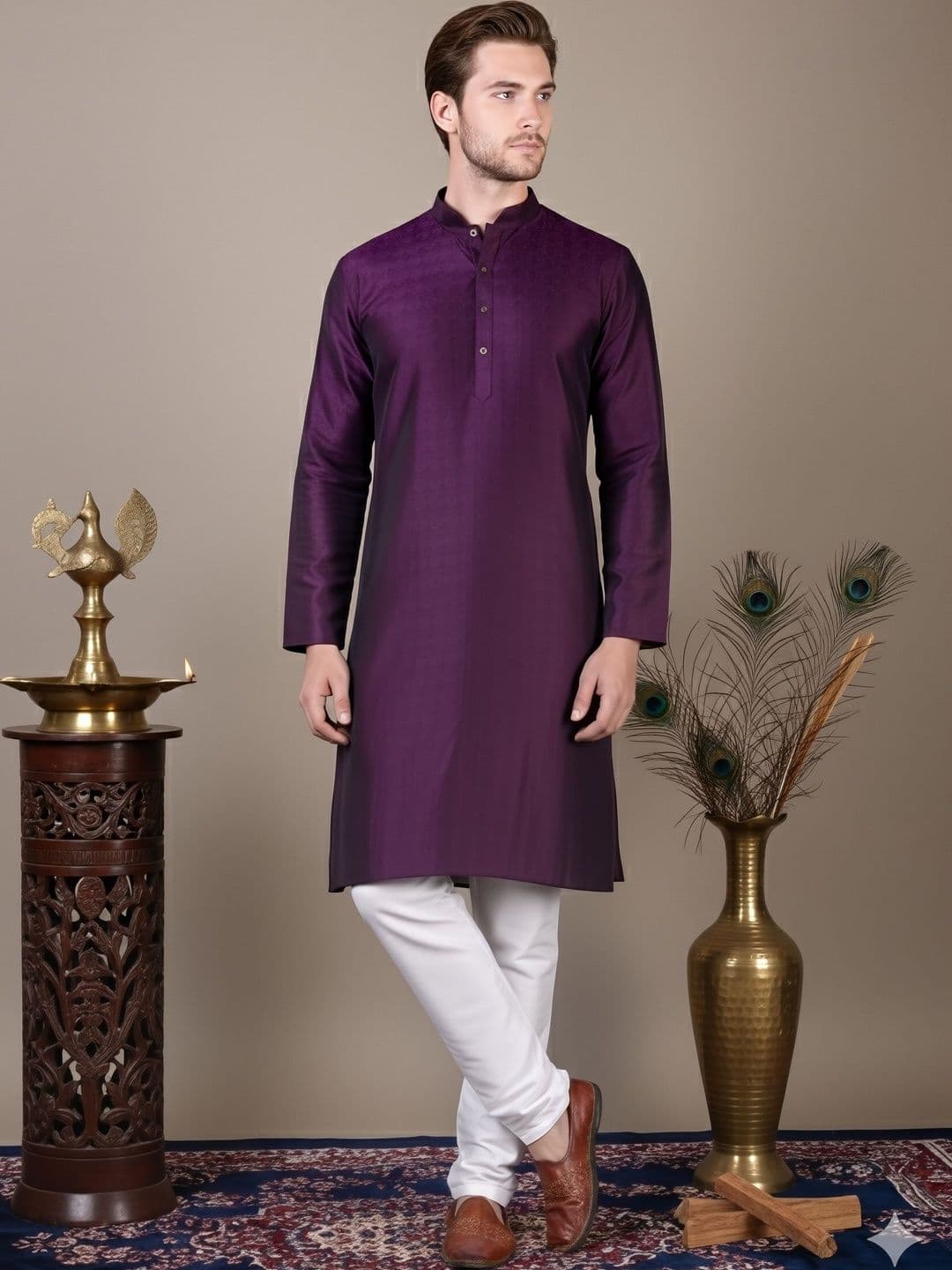 Dincharya Men Jacquard Kurta - view 1
