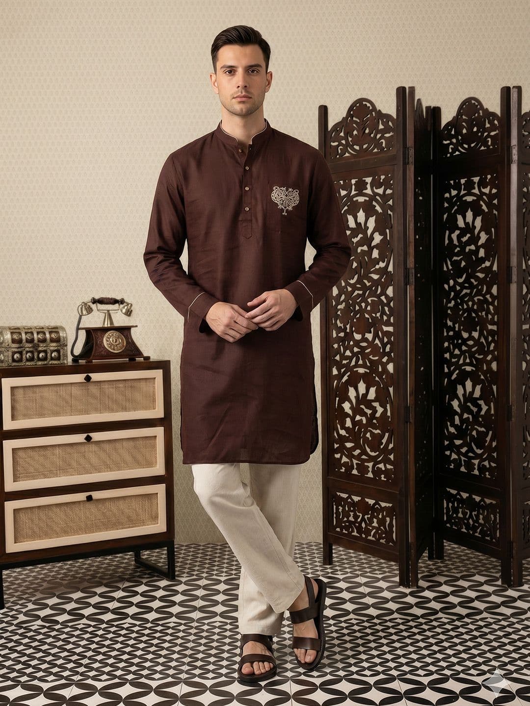 House of Pataudi Jashn Ethnic Motifs Embroidered Pure Cotton Kurta - view 1