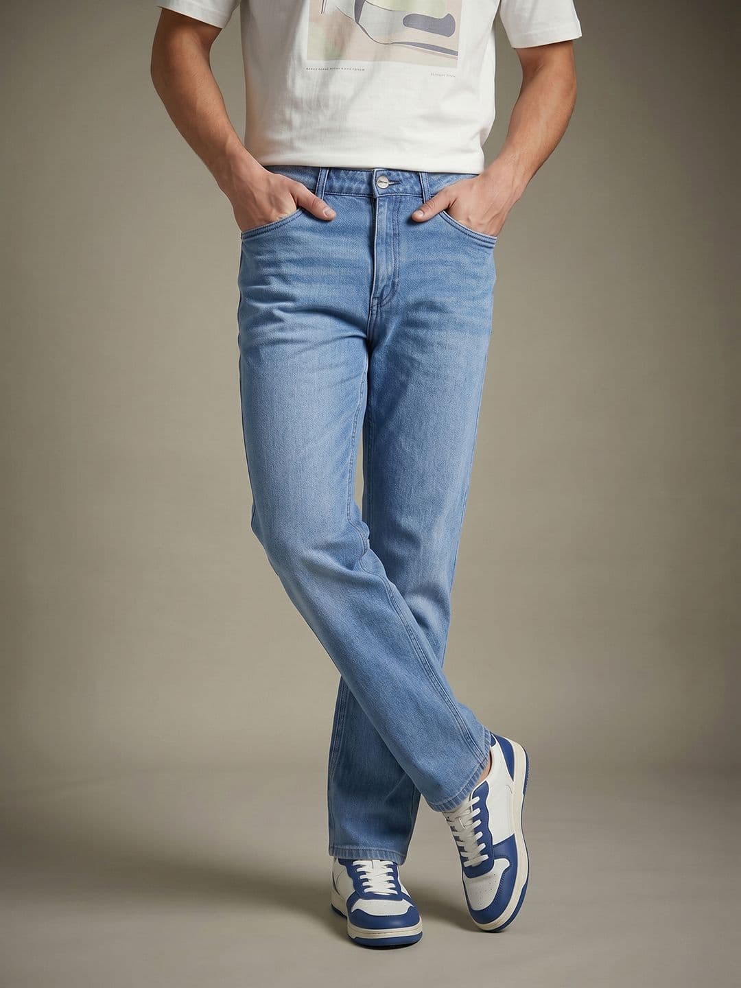 glitchez Men Straight Fit Mid-Rise Light Fade Jeans - view 1
