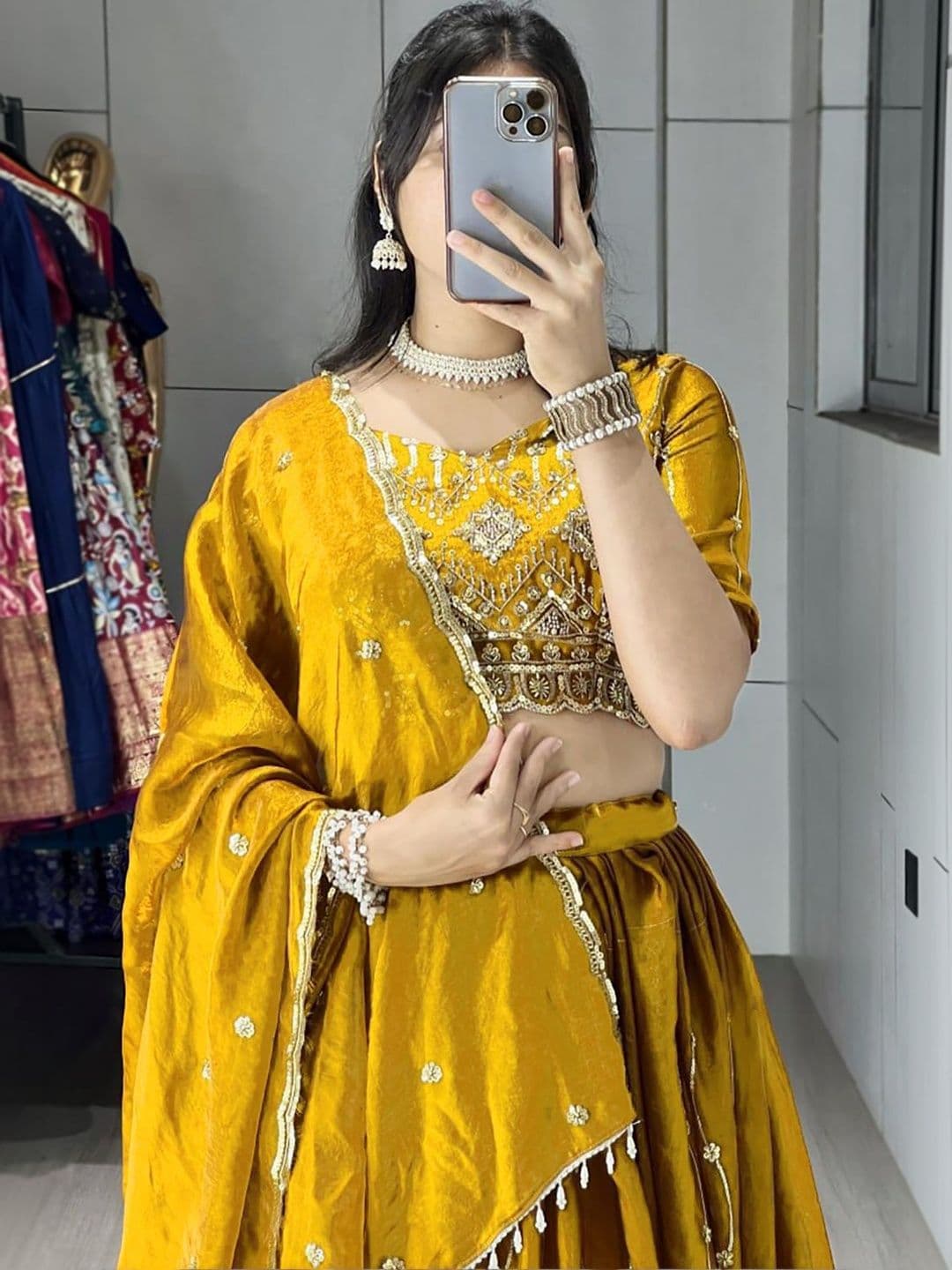 SIDDESHWARY FAB Embroidered Thread Work Semi-Stitched Lehenga & Unstitched Blouse With Dupatta - view 1
