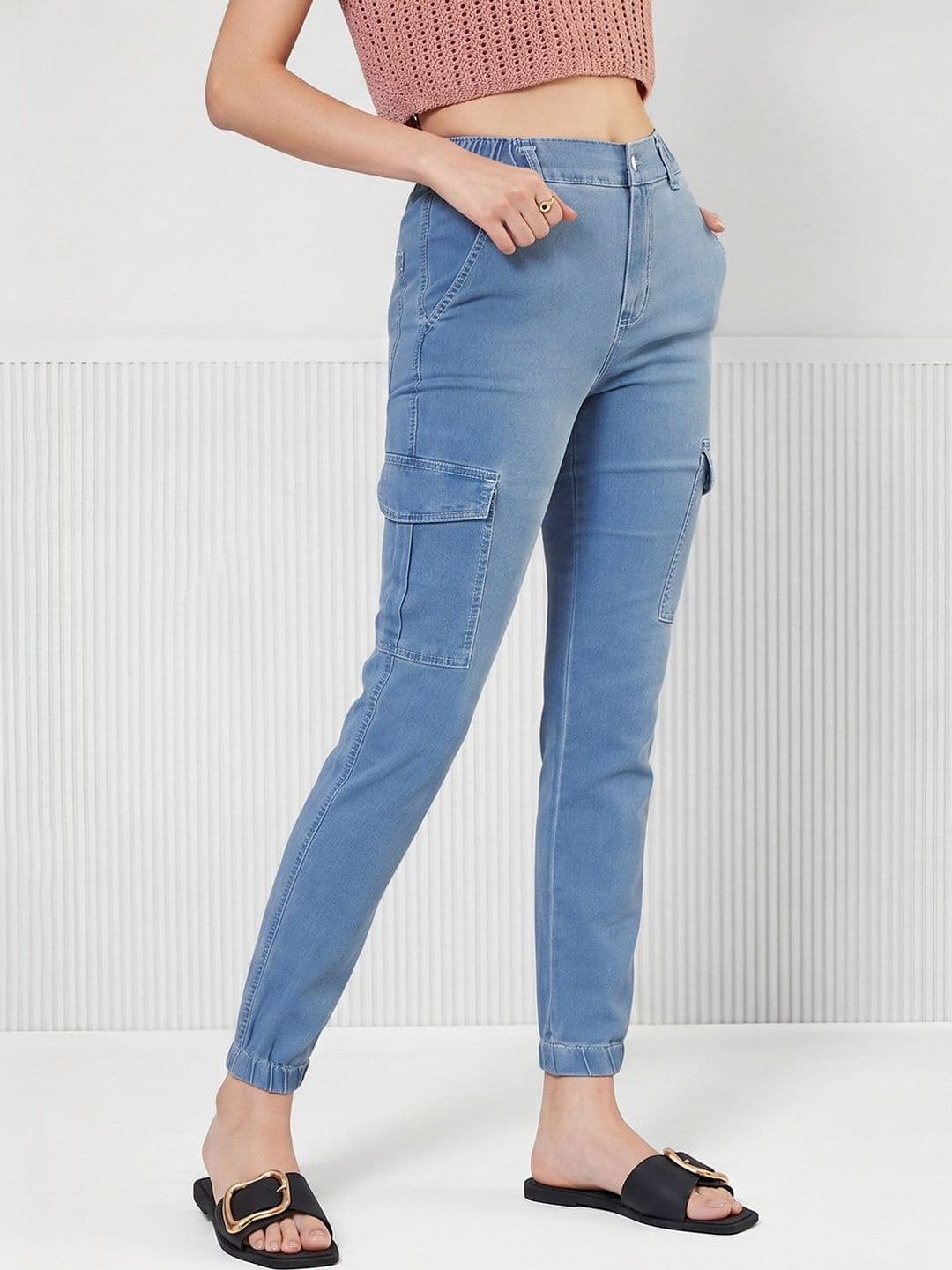 Mast & Harbour Women's High Rise Clean Look Regular Stretchable Light Weight Denim joggers - view 1