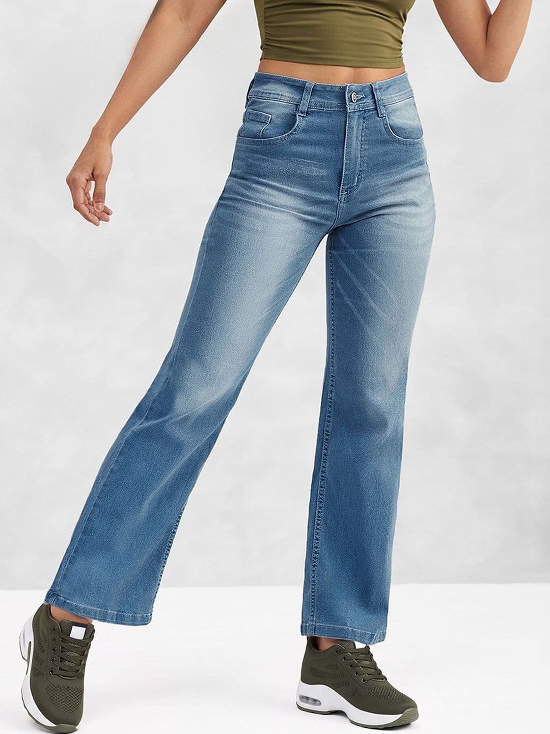 Mast & Harbour Women Wide-Leg Regular Length Blast Effect Light Weight Denim Jeans - view 1
