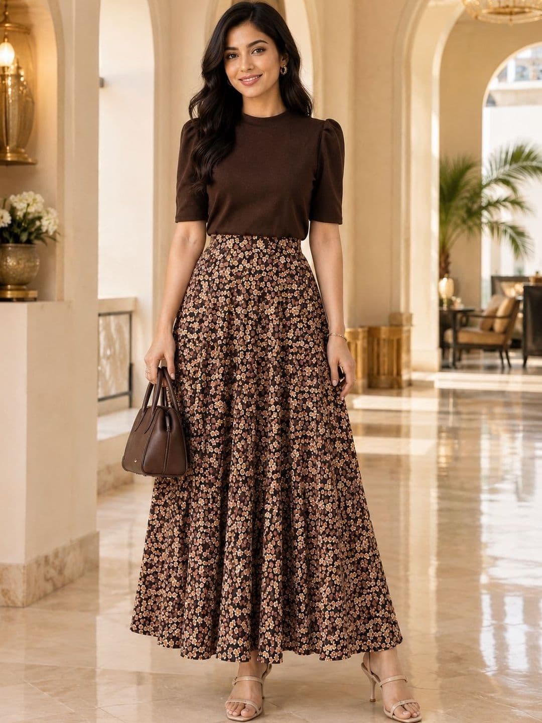 AmorLuxe Floral Print Puff Sleeve A-Line Maxi Dress - view 1