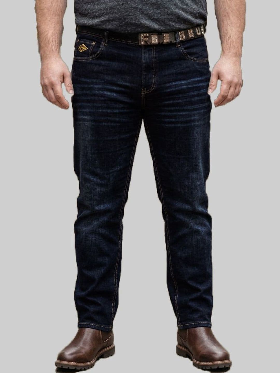 fineblu Men Straight Fit Mid-Rise Low Distress Light Fade Stretchable Jeans - view 1