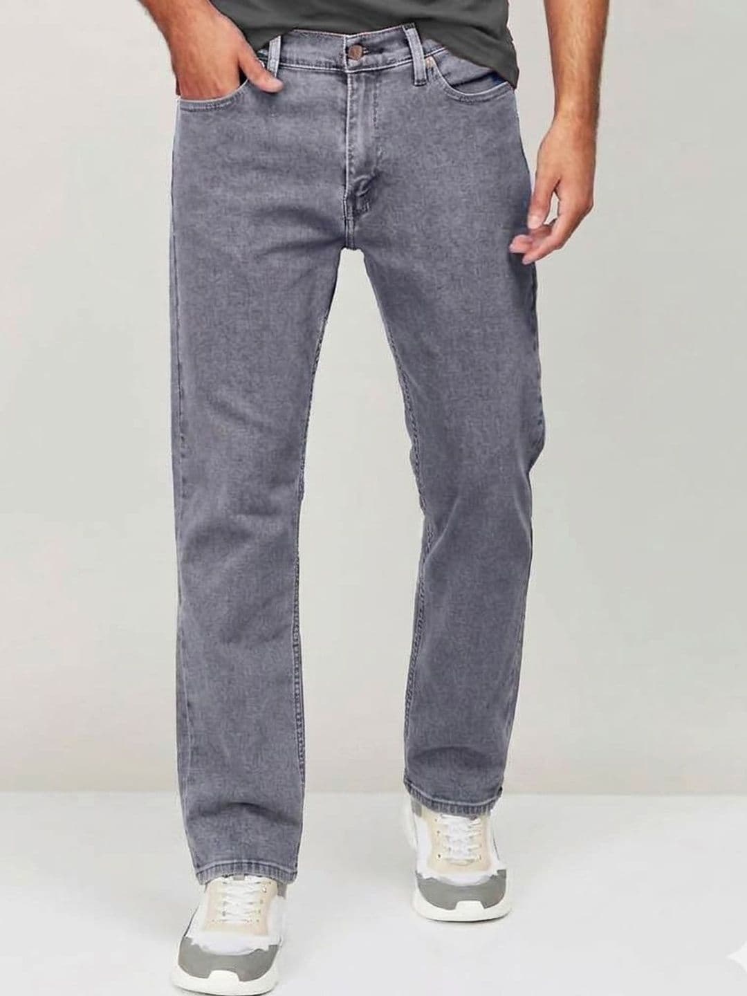 fineblu Men Straight Fit Mid-Rise Light Fade Coated Stretchable Jeans - view 1