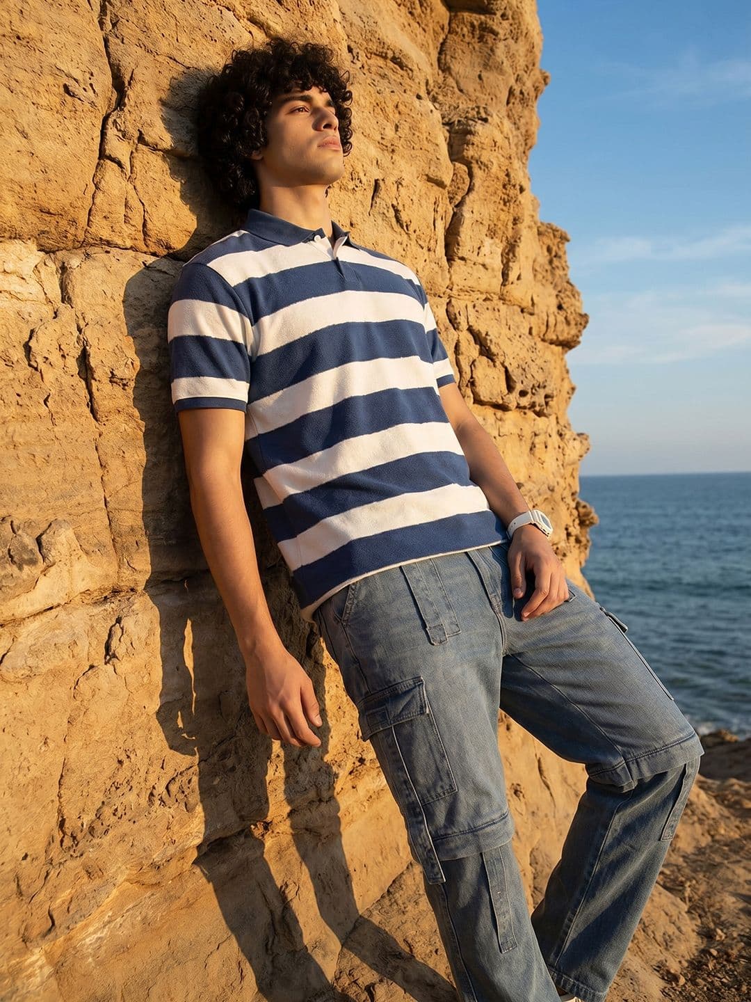 The Roadster Life Co. Striped Polo Collar Relaxed Fit T-shirt - view 1