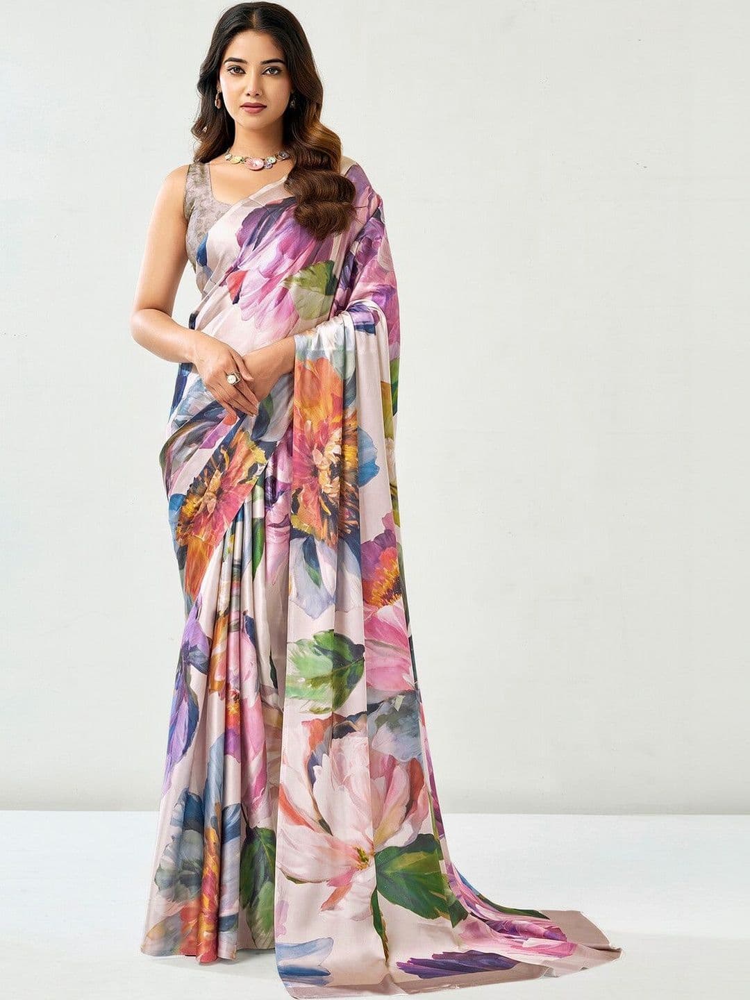 all about you Floral Satin Saree - view 1