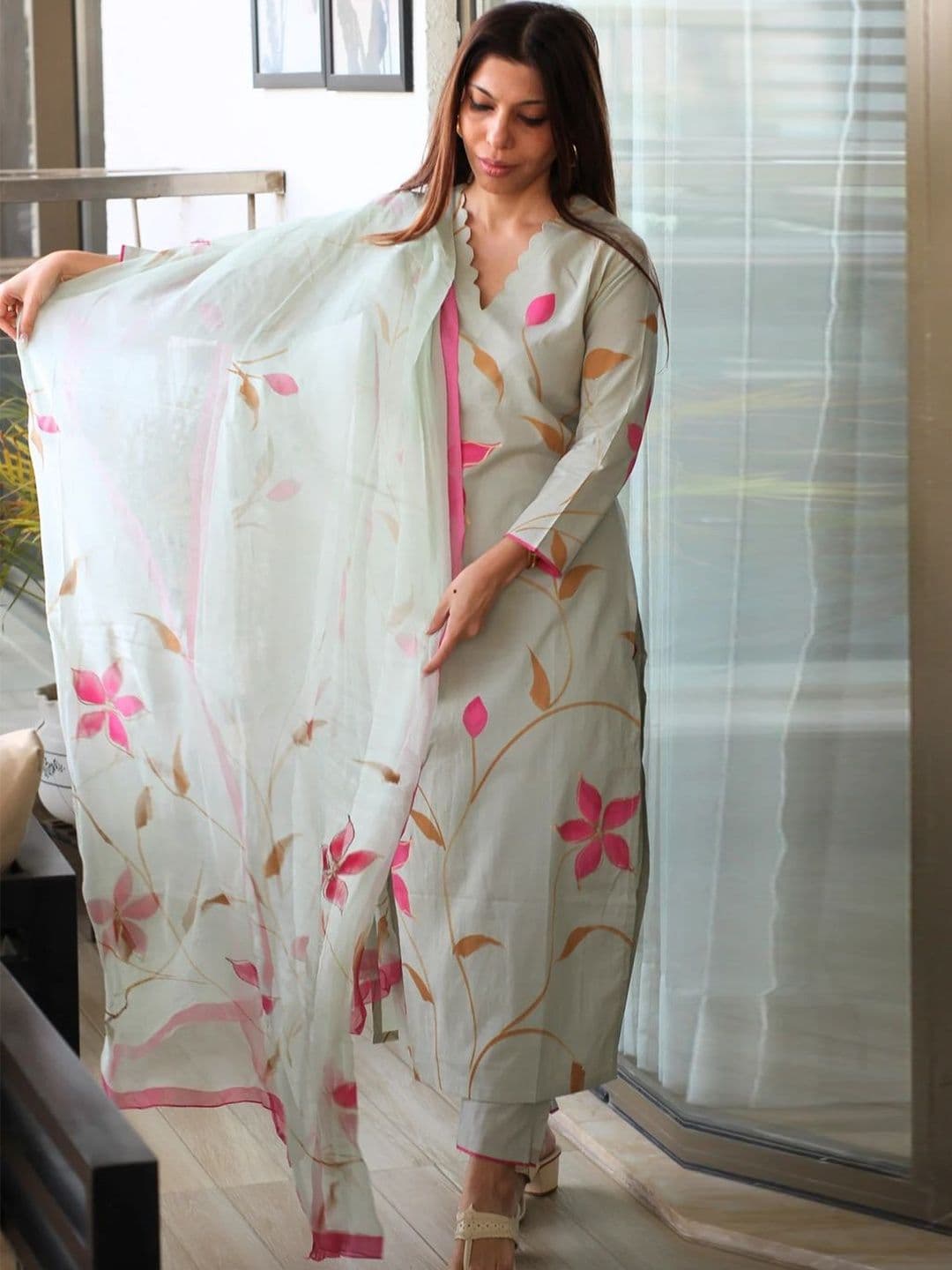 GoSriKi Women Floral Printed Regular Kurta with Trousers & With Dupatta - view 1