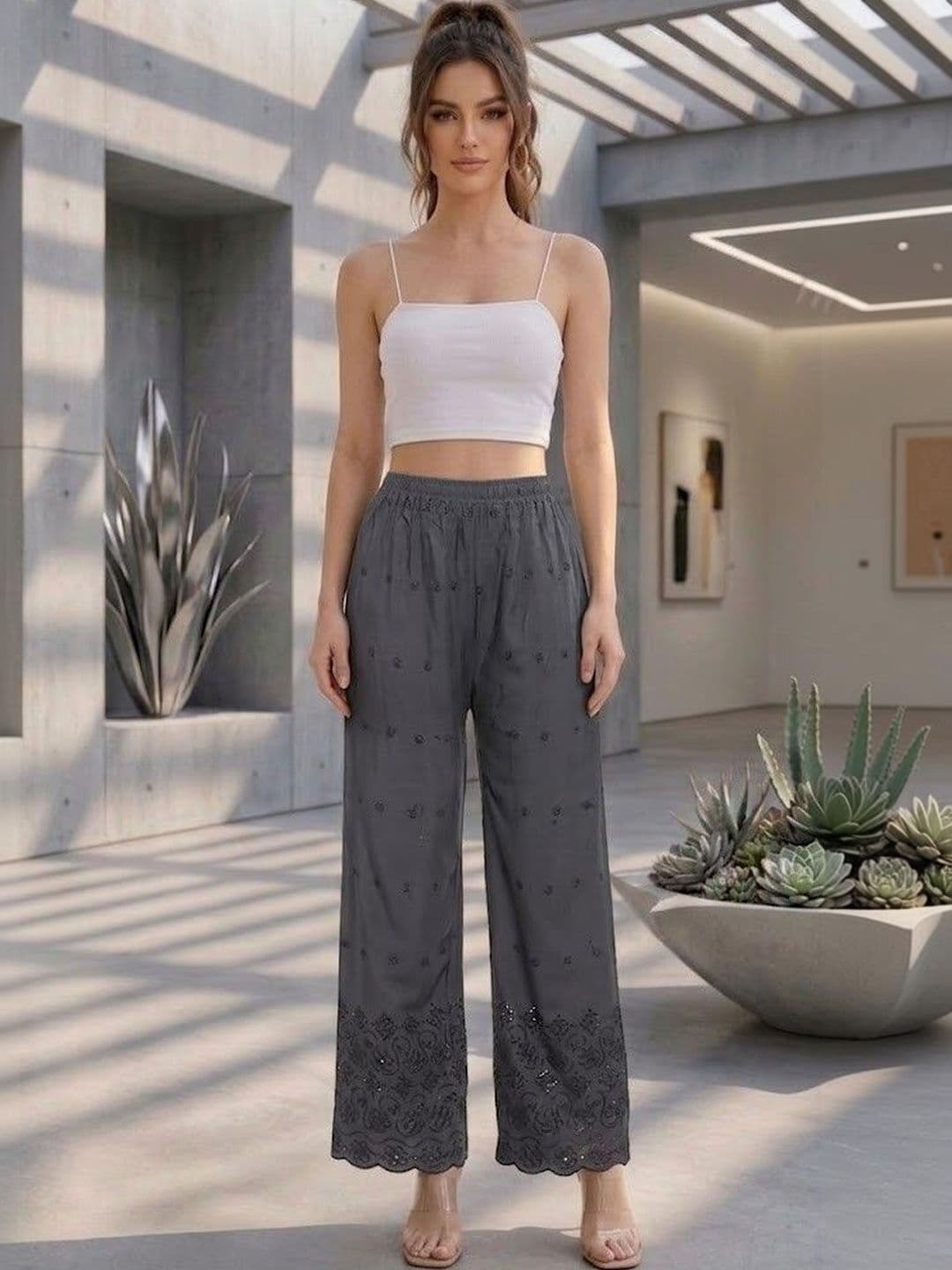 TNQ Women Embroidered Palazzos - view 1