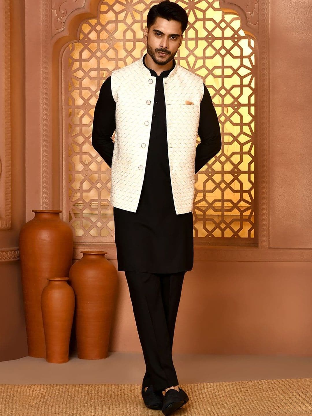 TRENDS OF ETHNIC Woven Design Corduroy Nehru Jackets - view 1