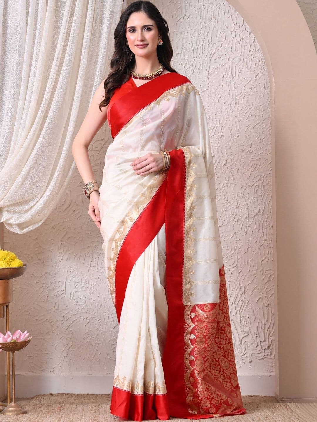 THE WEAVERS SHOP BY RAAVI Woven Design Zari Silk Blend Fusion Banarasi Saree - view 1
