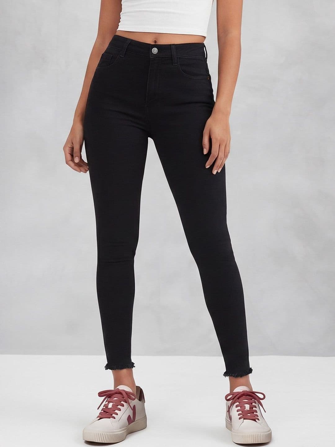 Mast & Harbour Women Slim Fit High-Rise Low Distress Cuffed Hem Stretchable Jeans - view 1