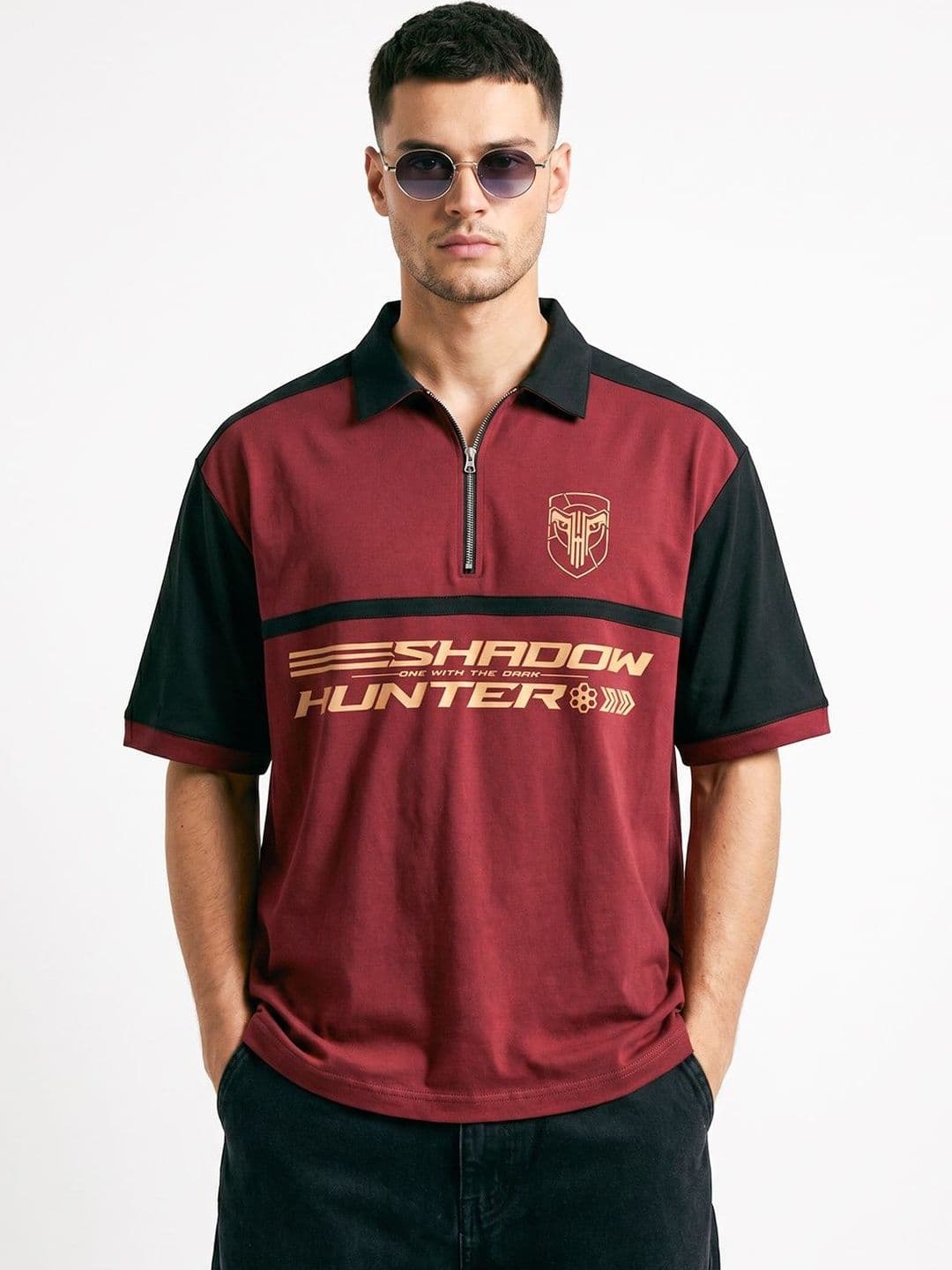 Crazymonk Men Printed Polo Collar Oversized T-shirt - view 1
