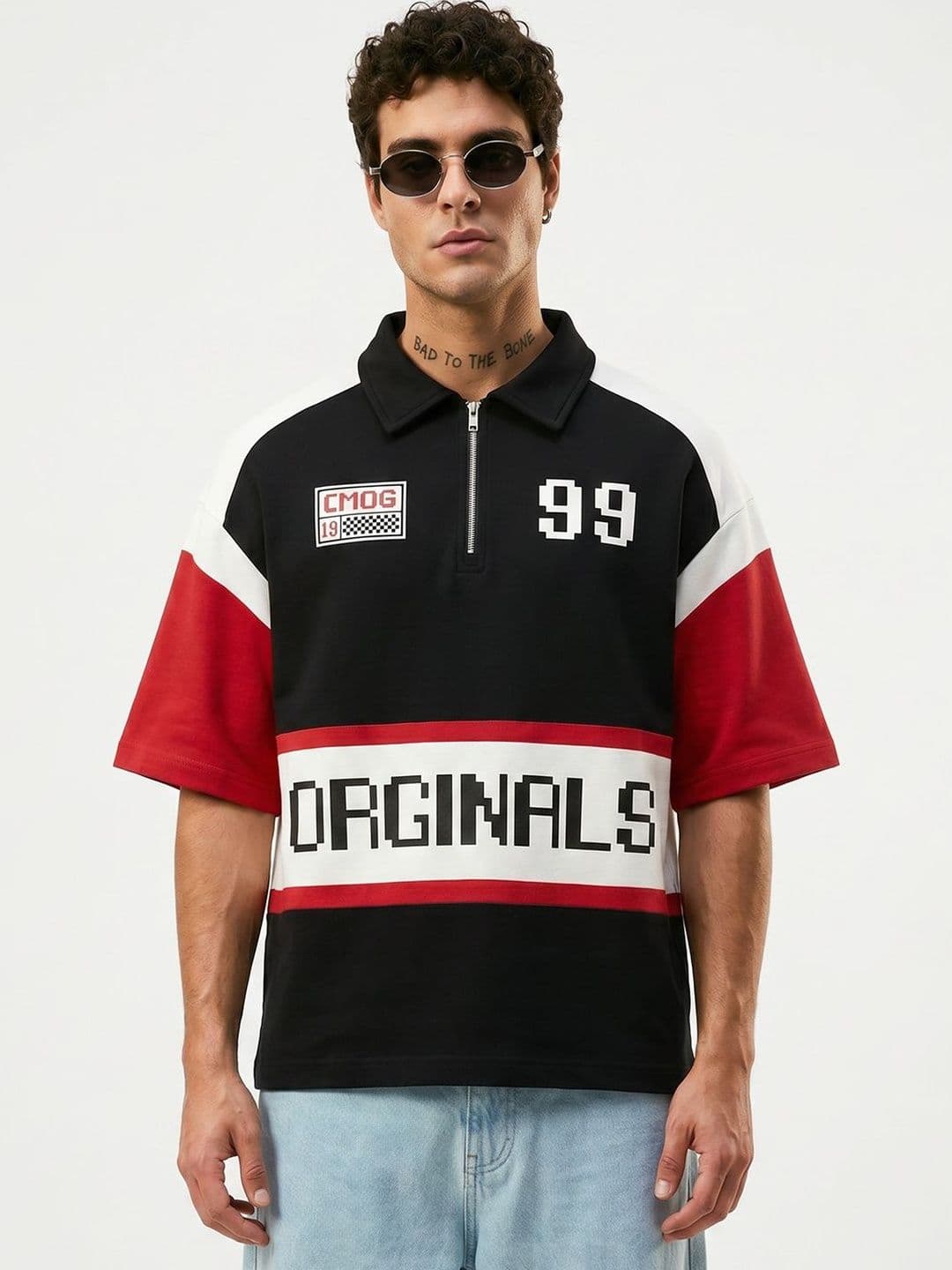 Crazymonk Originals Graphic Cotton Polo Collar Short Sleeves Oversized T-shirt - view 1