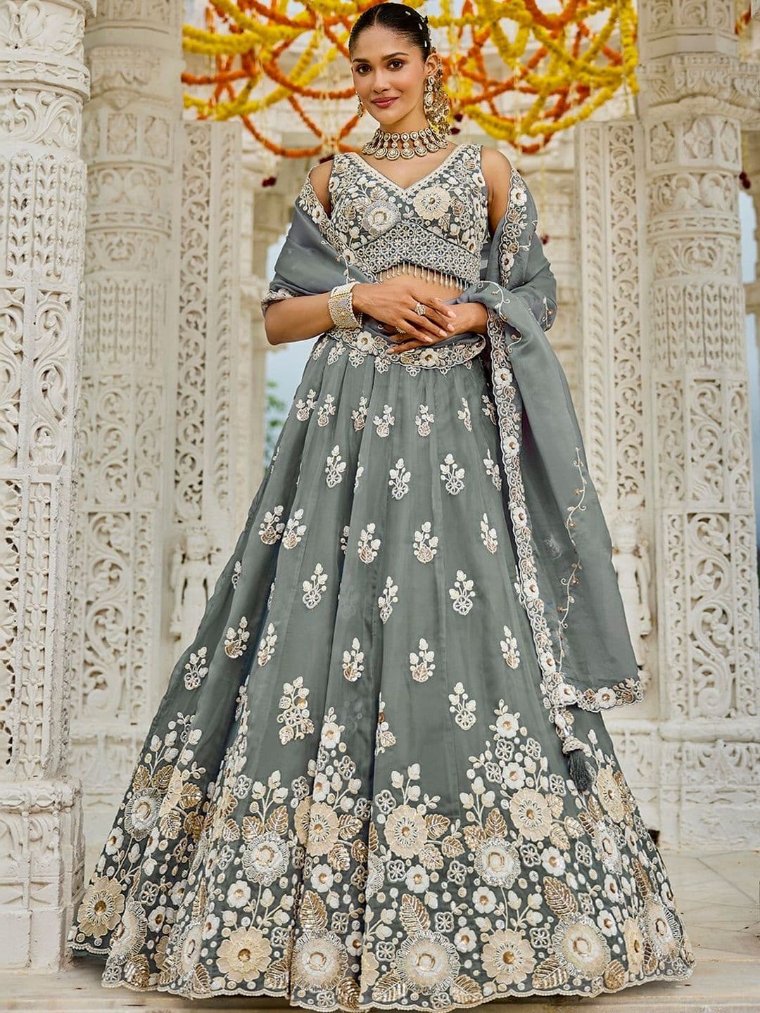NAVYAAZRI Embroidered Sequinned Ready to Wear Lehenga & Blouse With Dupatta - view 1