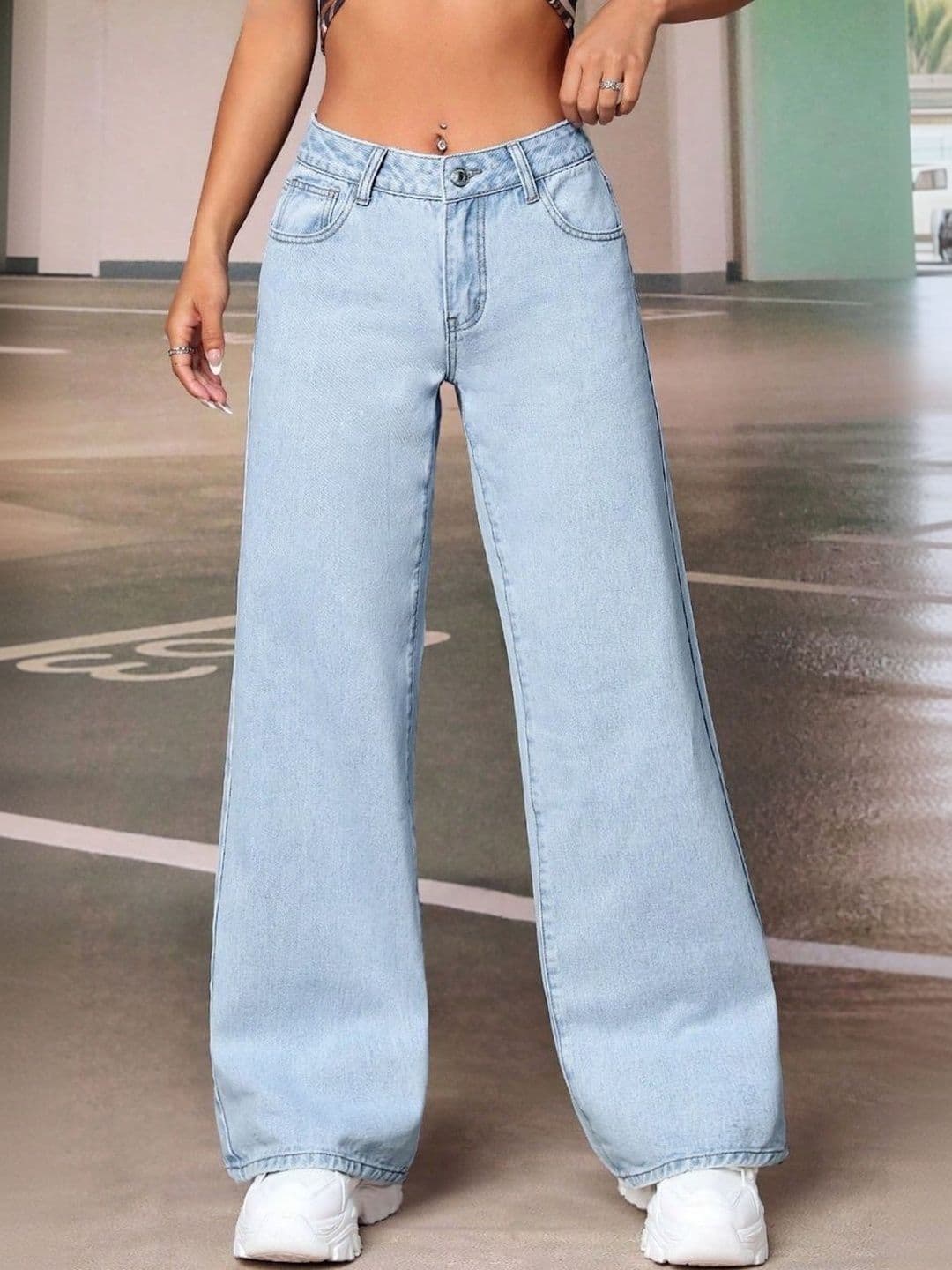 YAMEETFIT Women Jean Wide Leg Mid-Rise Jeans - view 1