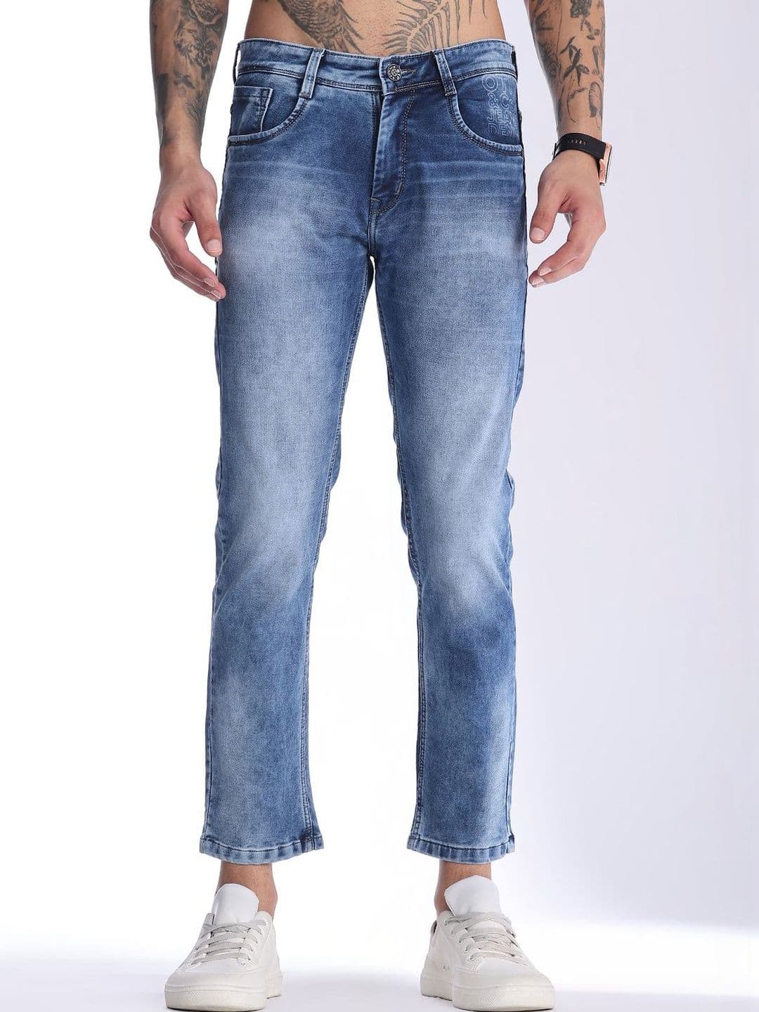 V-Mart Men Slim Fit Mid-Rise Low Distress Coated Stretchable Jeans - view 1