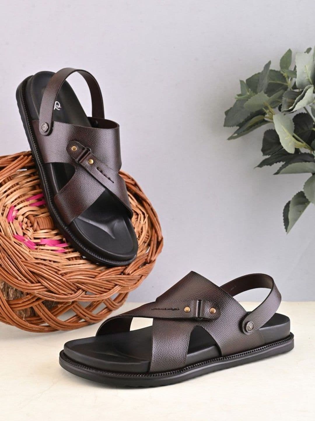 House Of Pataudi Men Brown Synthetic Leather Slip On Comfort Sandals - view 1