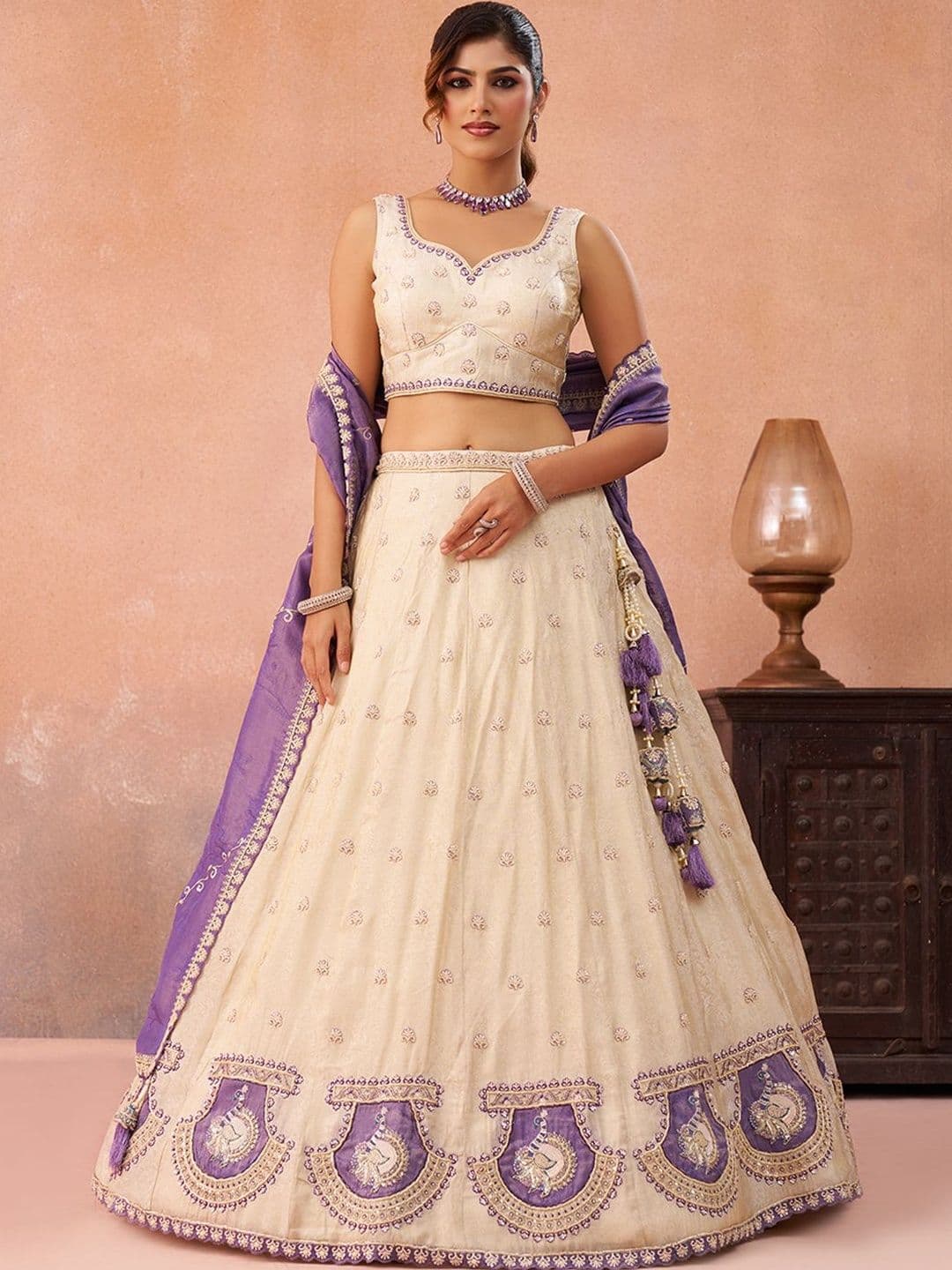 KALINI Embroidered Thread Work Semi-Stitched Lehenga & Unstitched Blouse With Dupatta - view 1
