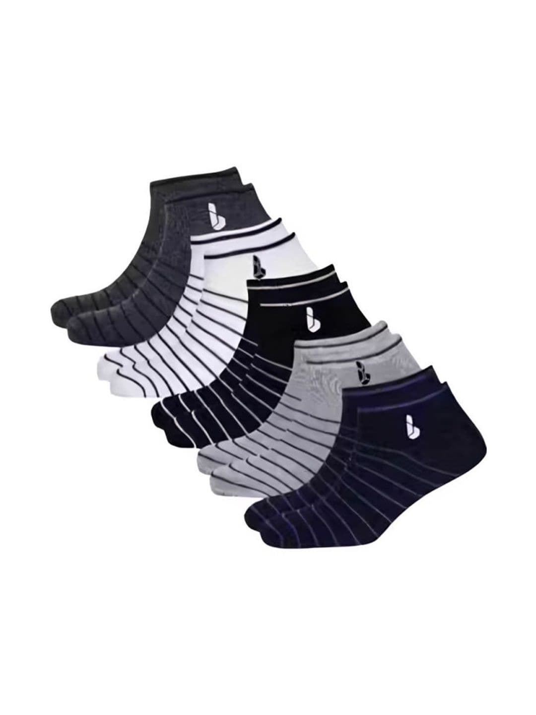 JEMOX Men Pack of 5 Cotton Blend Assorted Striped Ankle Length Socks - view 1