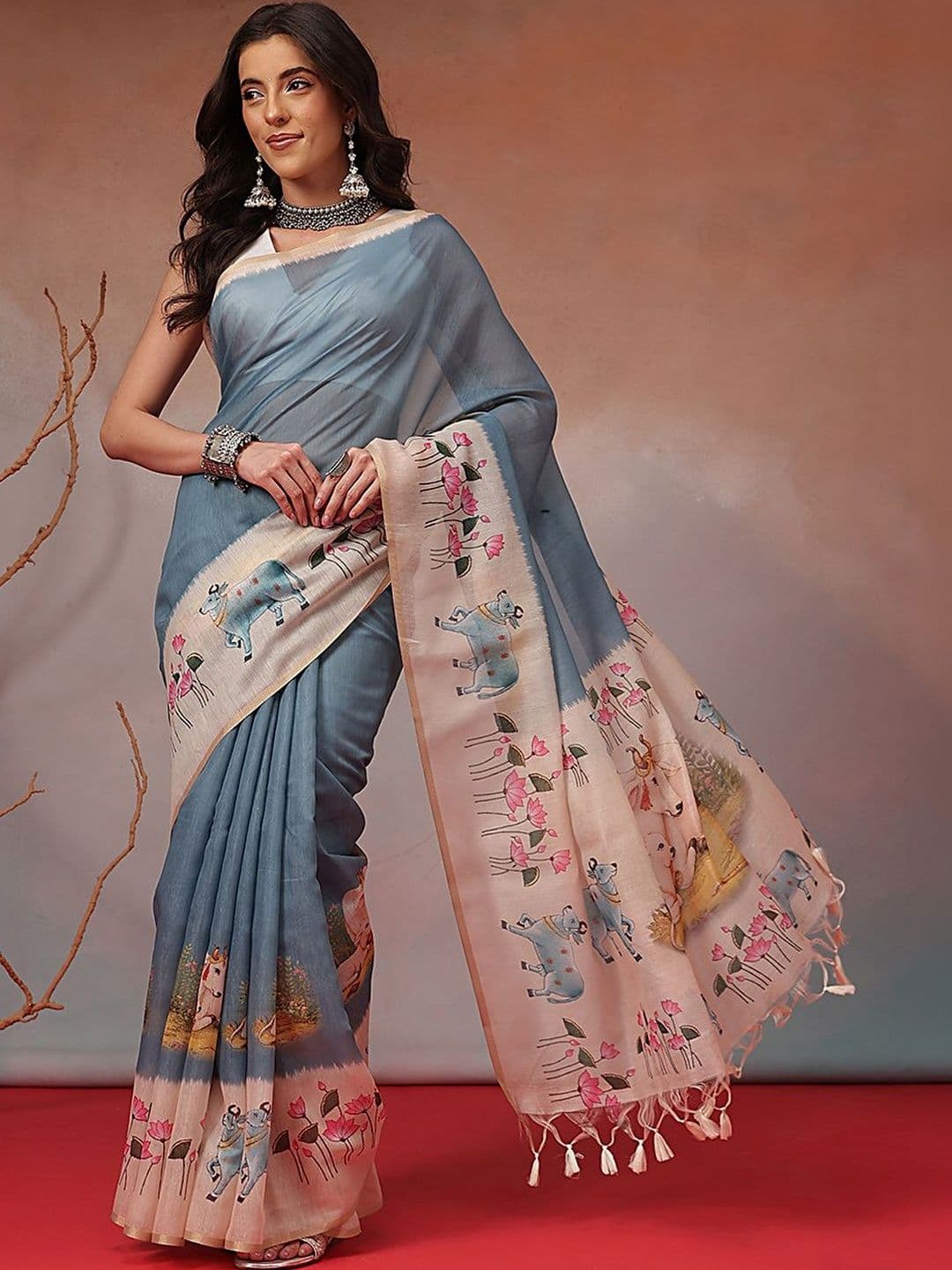 KALINI Ethnic Motifs Zari Fusion Chanderi Saree - view 1
