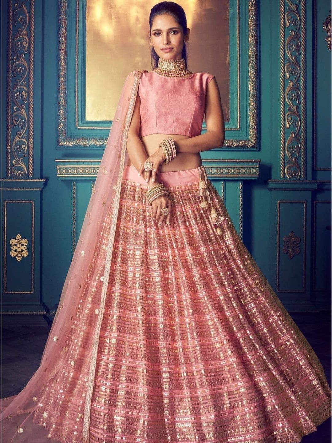Fusionic Sequinned Semi-Stitched Lehenga & Blouse With Dupatta - view 1