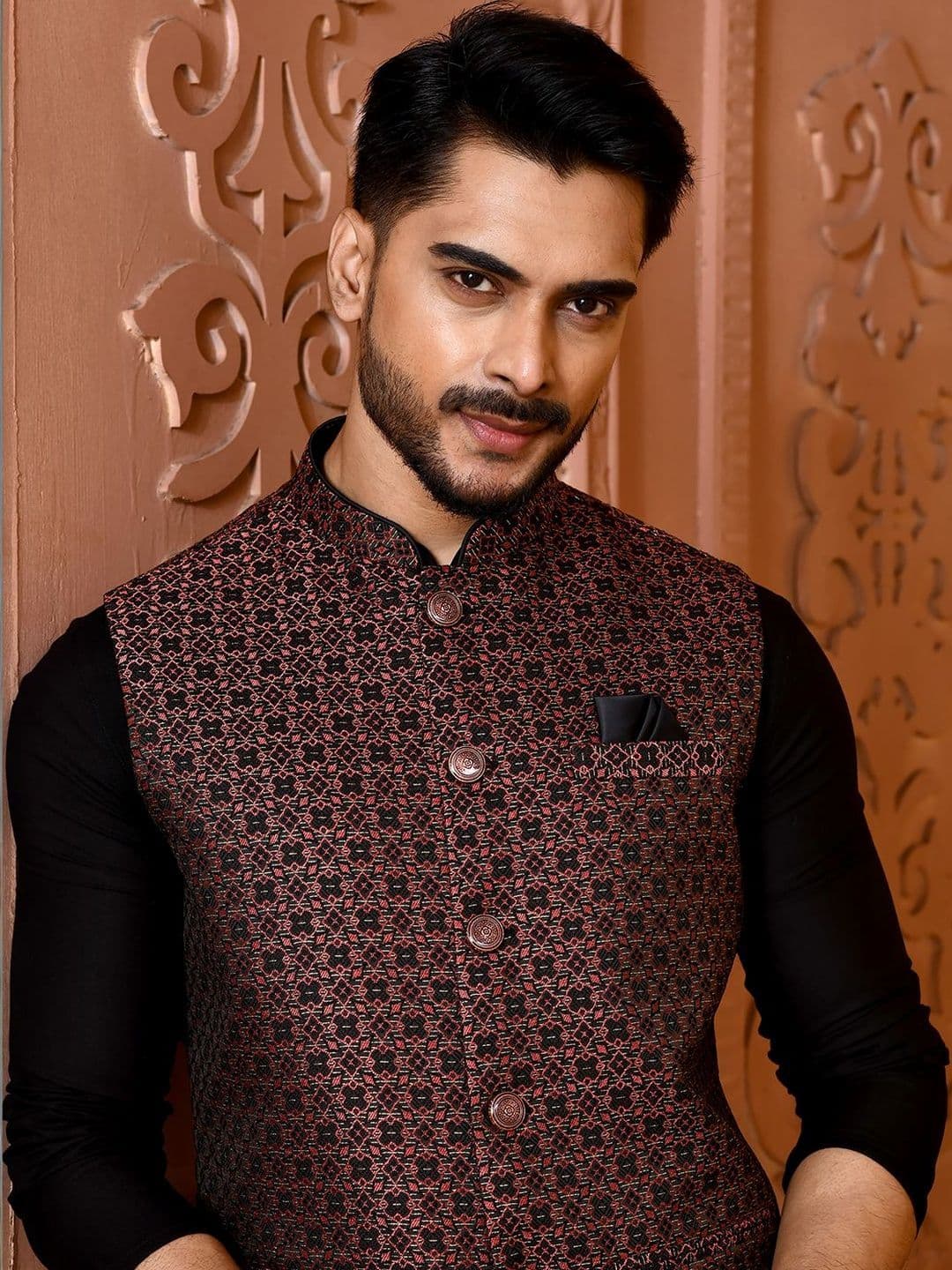 TRENDS OF ETHNIC Woven Design Mandarin Collar Nehru Jacket - view 1