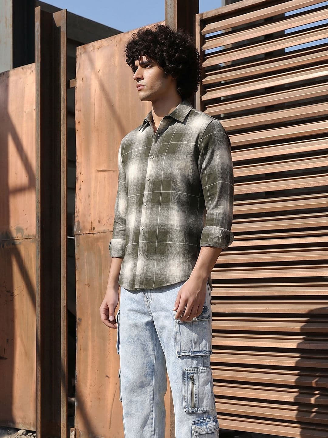 The Roadster Lifestyle Co Checked Pure Cotton Spread Collar Shirt - view 1