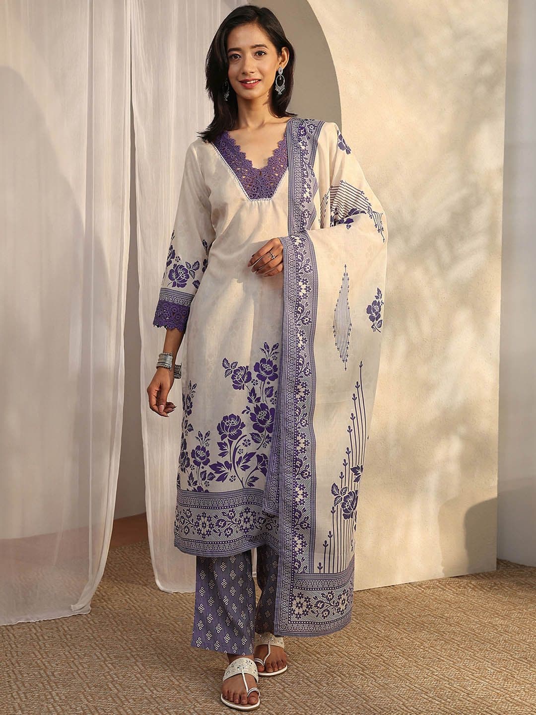 Libas Women Floral Printed Regular Kurta with Trousers & With Dupatta - view 1