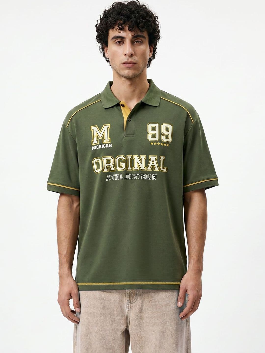 Crazymonk Men Typography Printed Polo Collar Cotton Oversized T-shirt - view 1