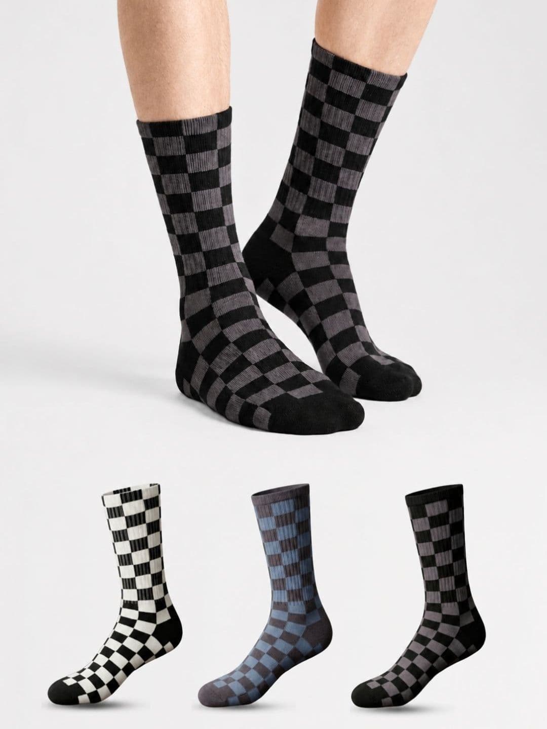 Sockscarving Men Pack of 3 Cotton Checked Calf Length Socks - view 1