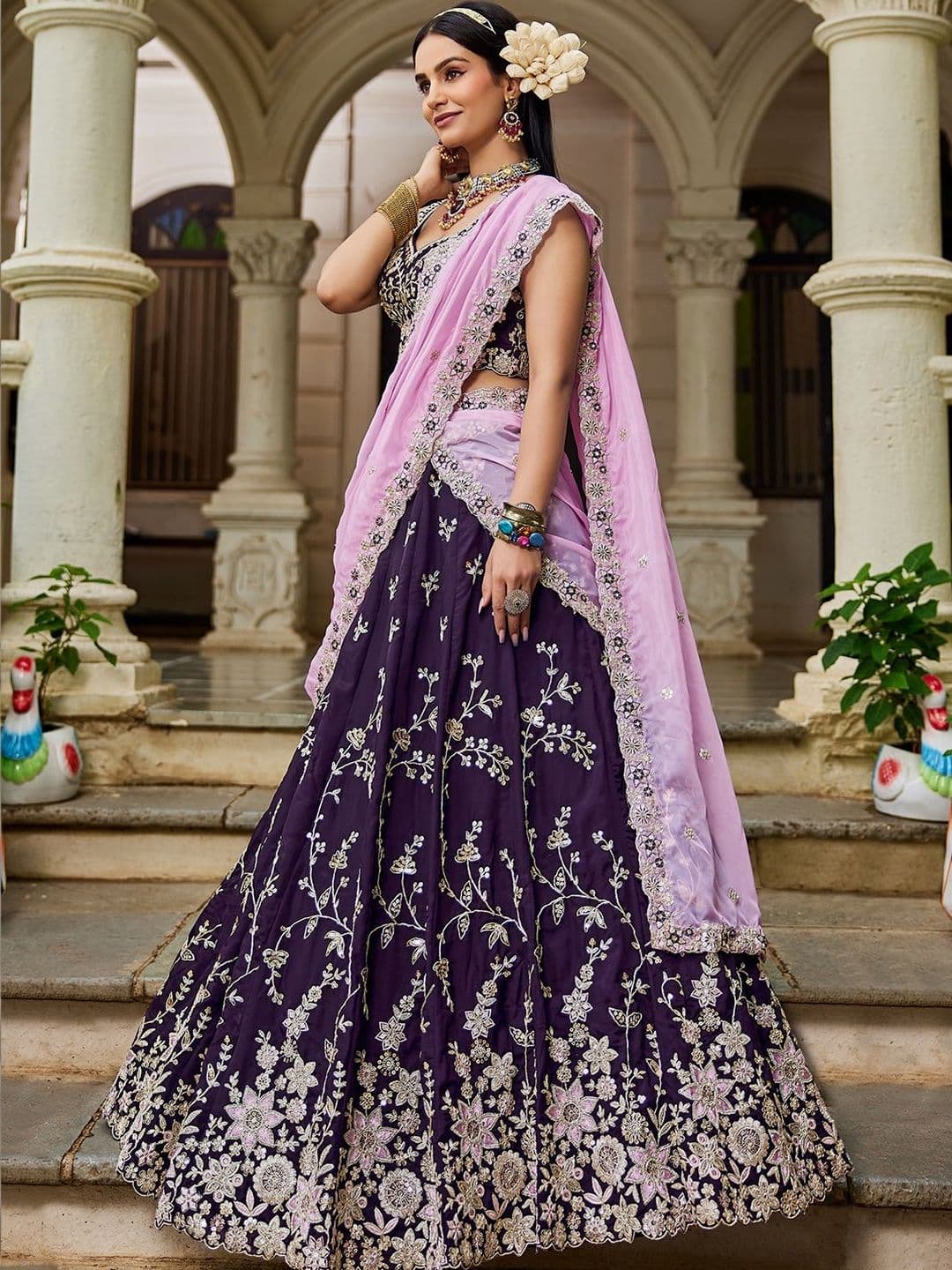 KALINI Embroidered Semi-Stitched Lehenga & Blouse With Dupatta - view 1
