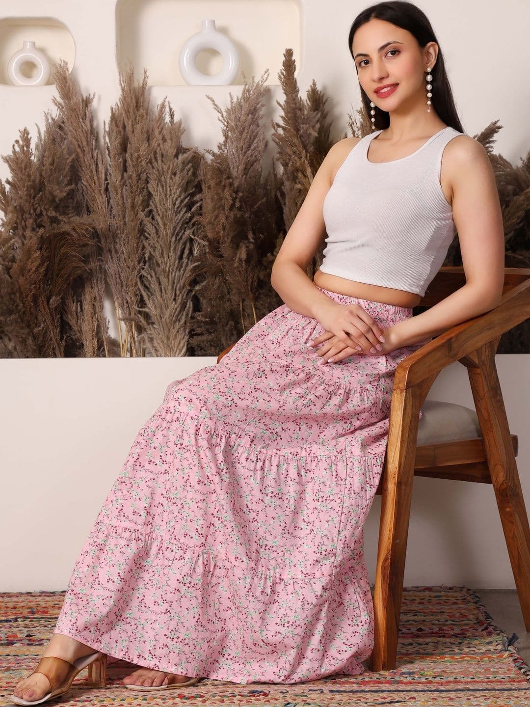 BAESD Women Pure Cotton Blend Floral Maxi Flared Skirt - view 1